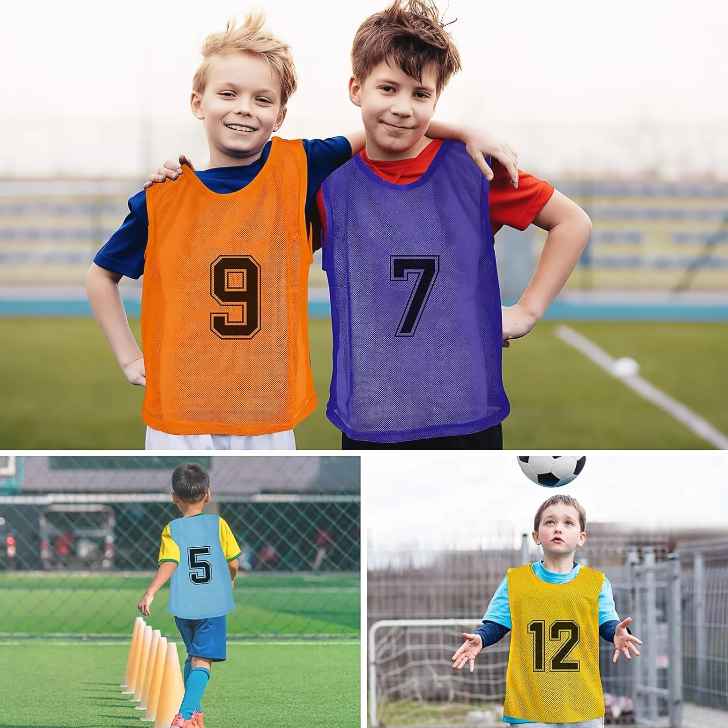 Pinnies Sport di Squadra Scrimmage Vest Calcio Allenamento Bavaglini Reversibili Numerati 48 Pezzi