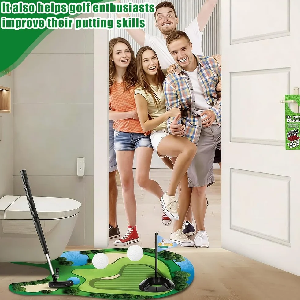 Set di Giochi da Golf per WC, Mini Golf in Bagno con Tappetino da Putting - 7 Pezzi