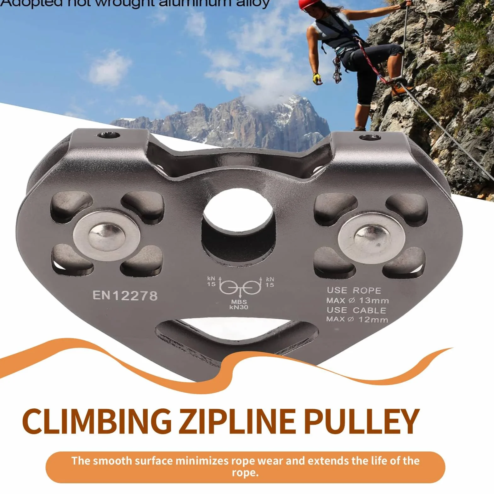 Puleggia con Zipline in Alluminio per Arrampicata, Doppio Carrello in Tandem per Alpinismo