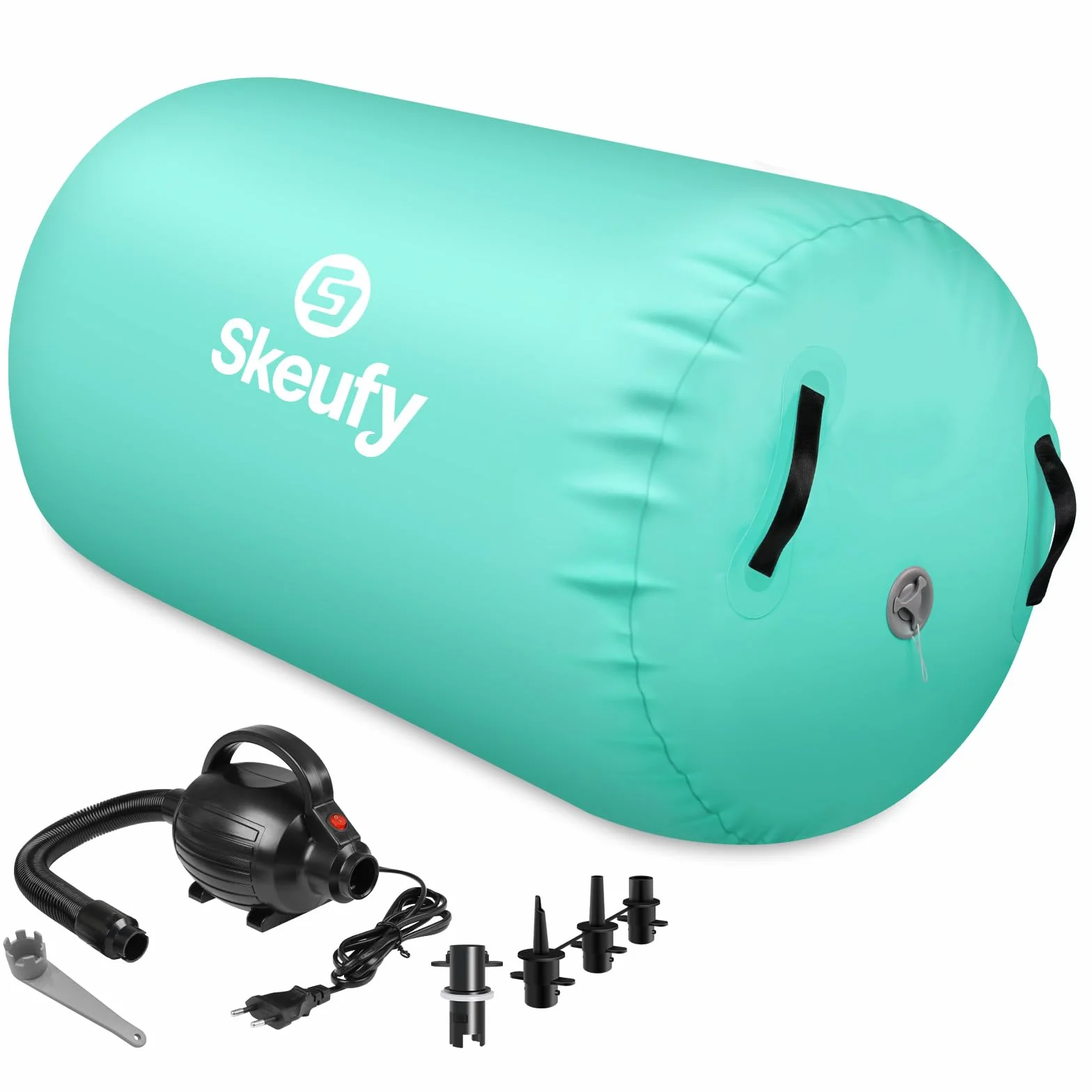 Skeufy Airtrack - Rotelle gonfiabili, cilindri per yoga, ginnastica, palestra, Air Barrel, colonna d'aria, tappetino sportivo per casa, attività all'aperto, fitness, verde, 100 x 60 cm