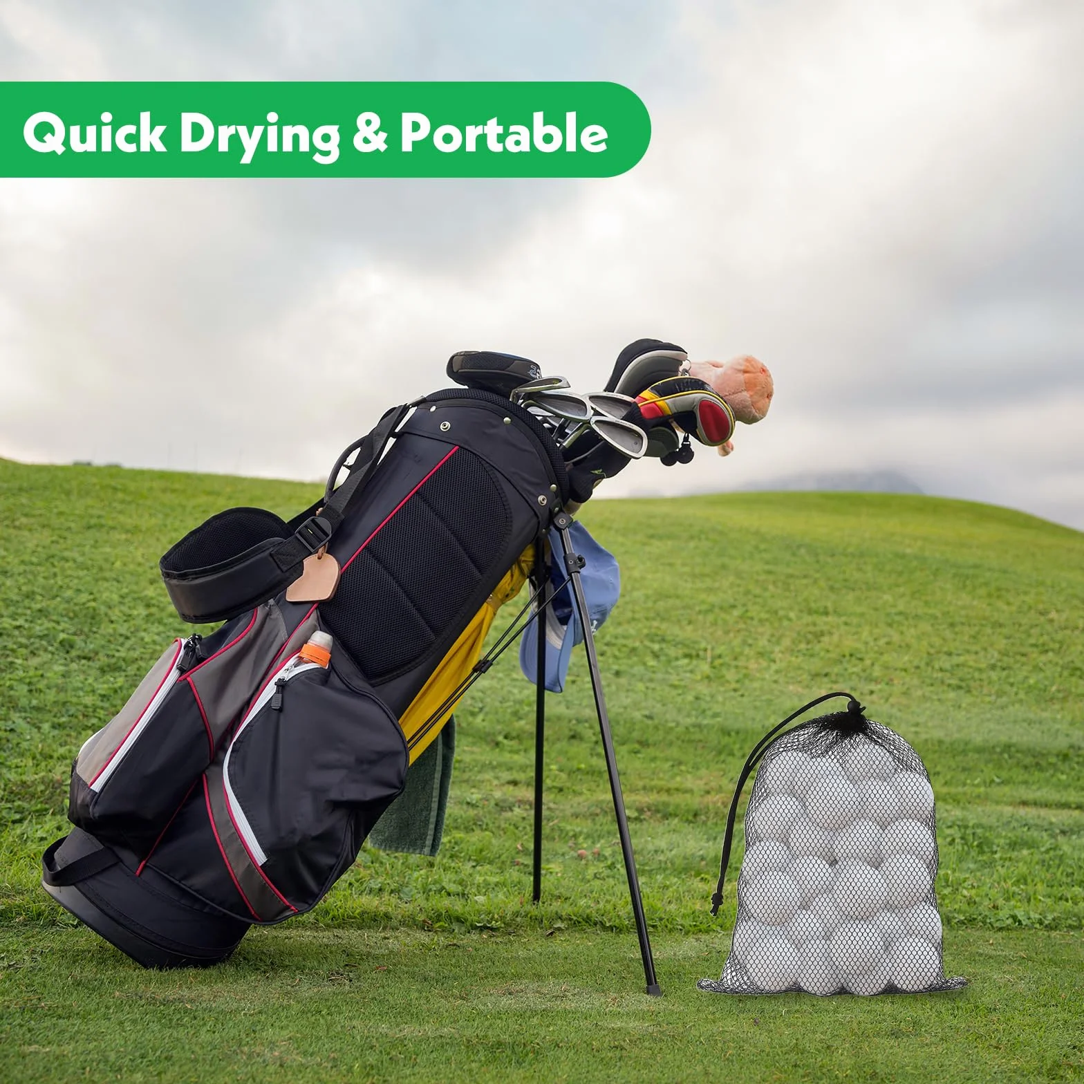 Reti per palline da golf in nylon con coulisse borsa portaoggetti attrezzature sportive 2 misure