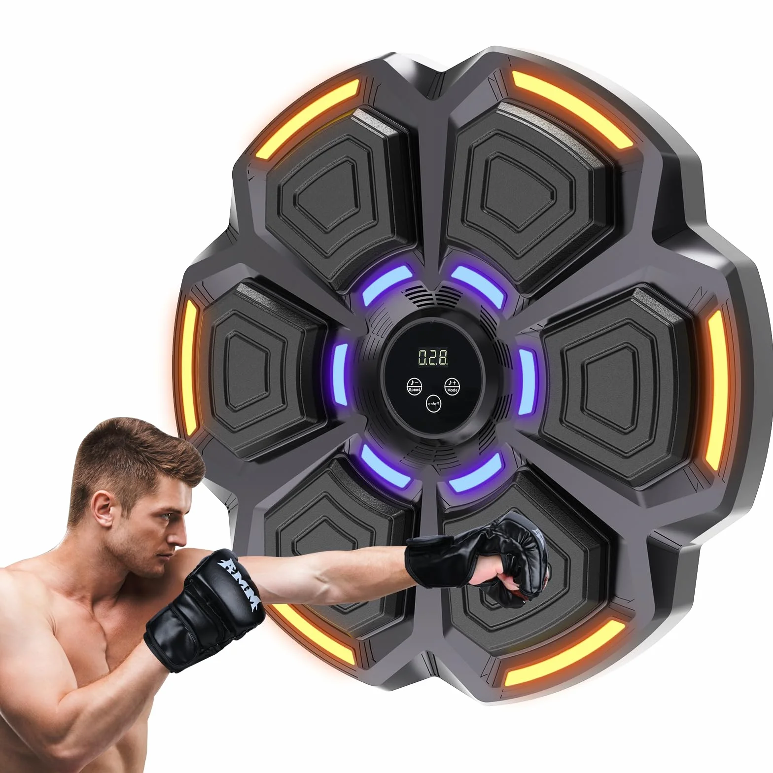 snawowo Music Boxing Machine Adulti - 9 modalità di velocità Macchina da Box Musicale Pugile con Guanti da Boxe - LED Parete Tira Pugni con Musica - Bluetooth Boxe Allenamento per Casa