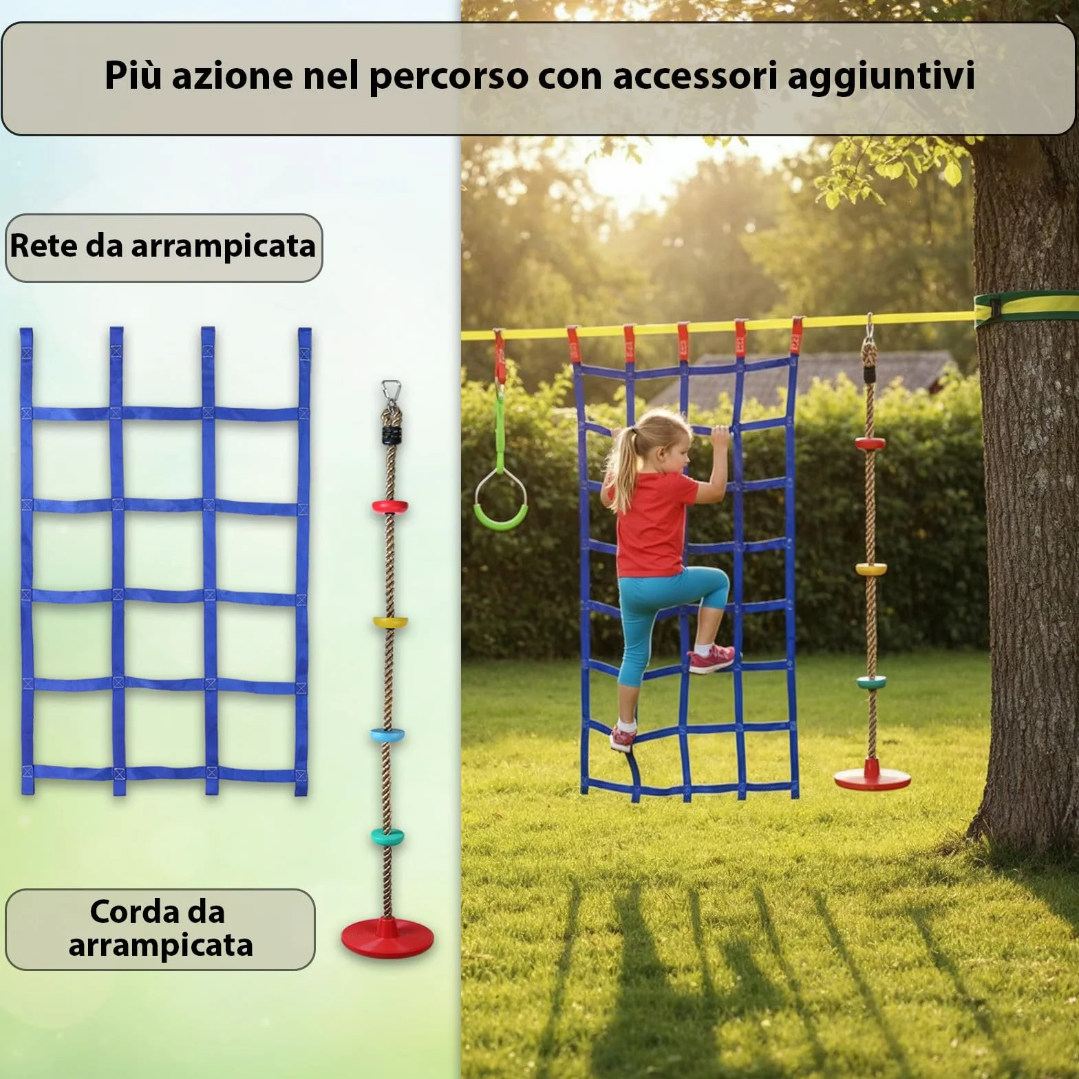 ALPIDEX Ninja Warrior Set 15 m Slackline Percorso Sospeso Ostacoli Ginnastica Bambini