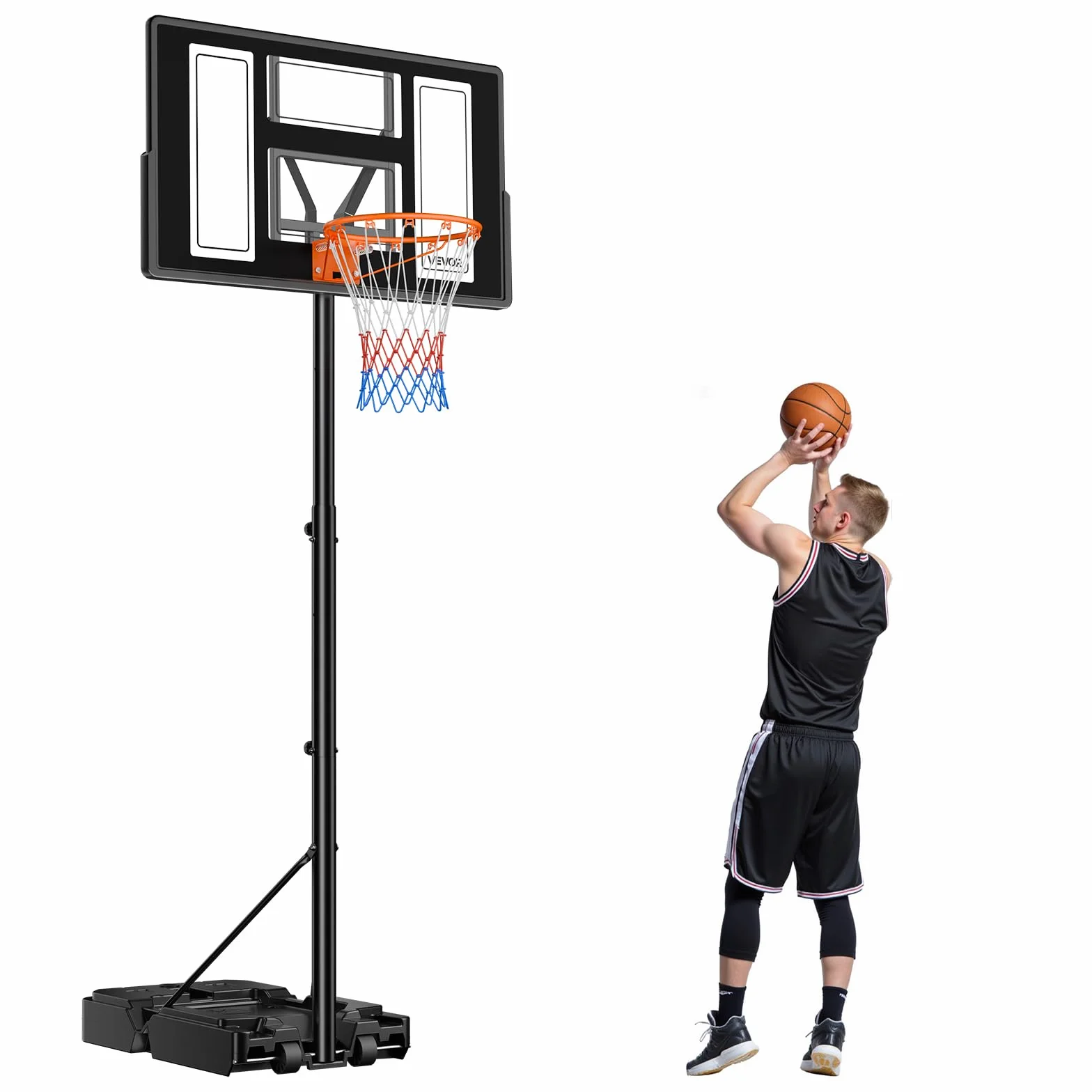 VEVOR Canestro da Basket da Esterno Regolabile in Altezza 3,05 m con Tabellone in PC 1117,6 mm e Ruote