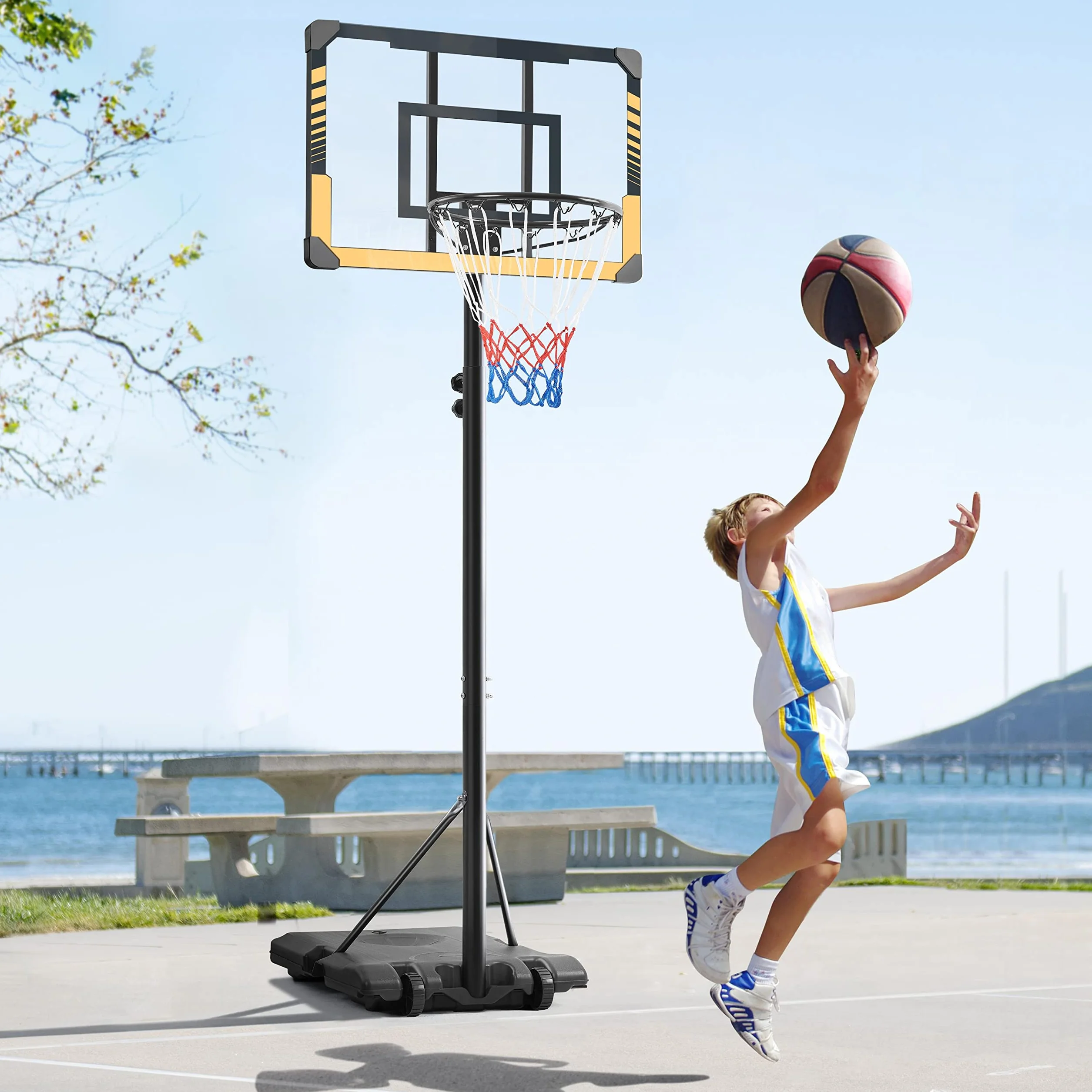 Yaheetech Canestro Basket Esterno Interno Altezza Regolabile con Colonna Tabellone