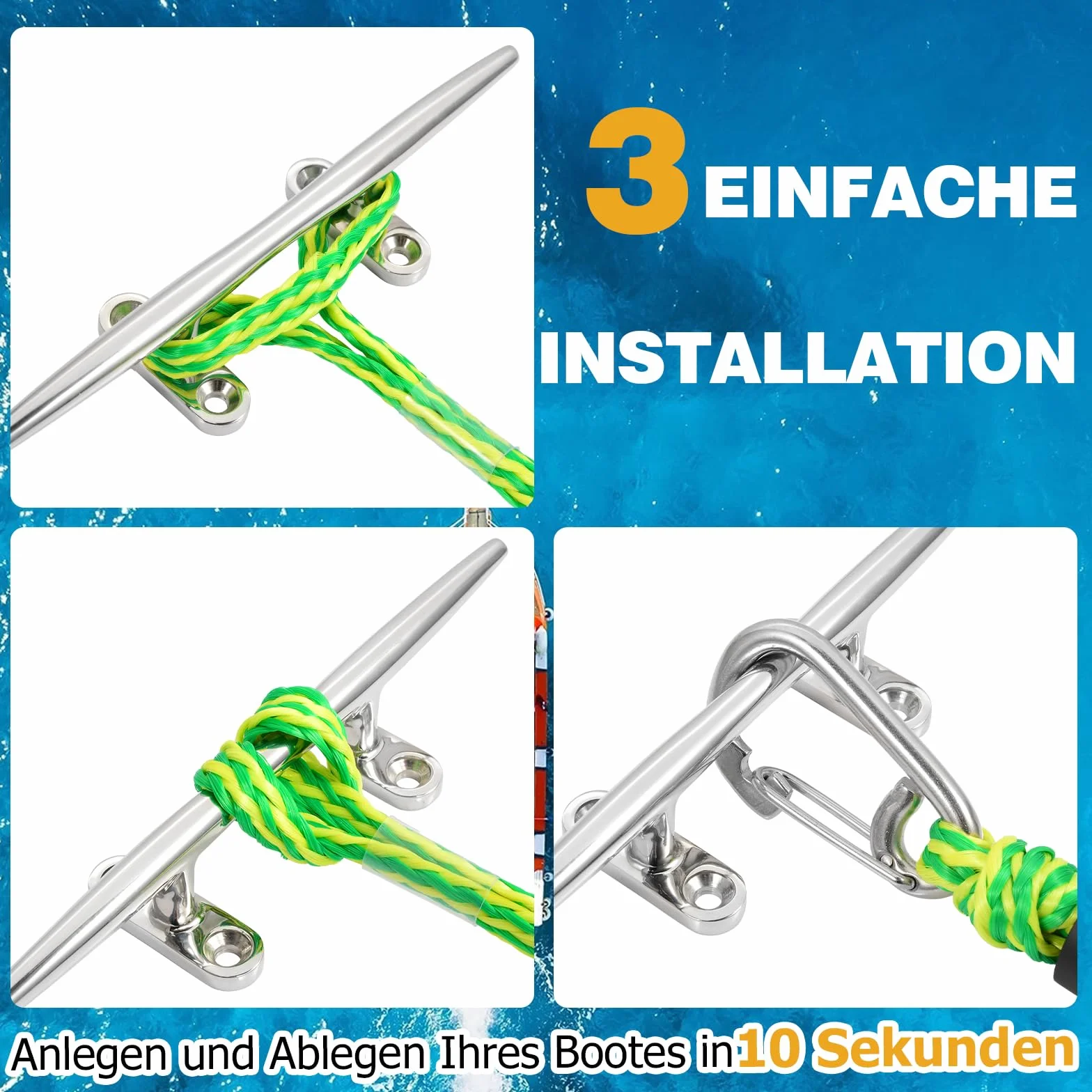 Bungee Boat Dock Line 122 cm acciaio inox 316 2 pezzi verde per barche PWC kayak SeaDoo Jetski