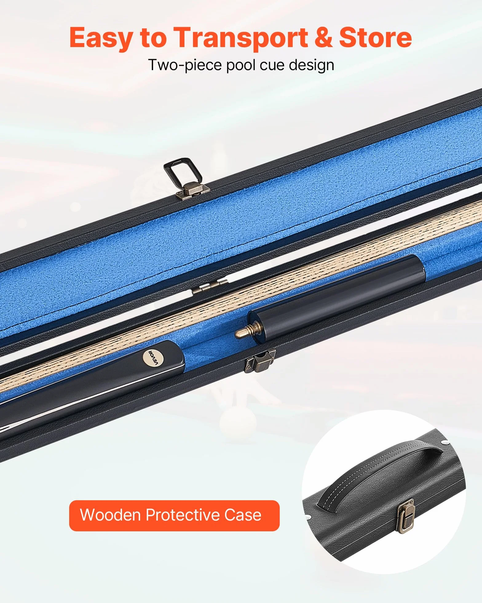 VEVOR Stecca da Biliardo Snodata 1447,8 mm Asta Prolunga Punta Pelle 540 g Custodia Legno