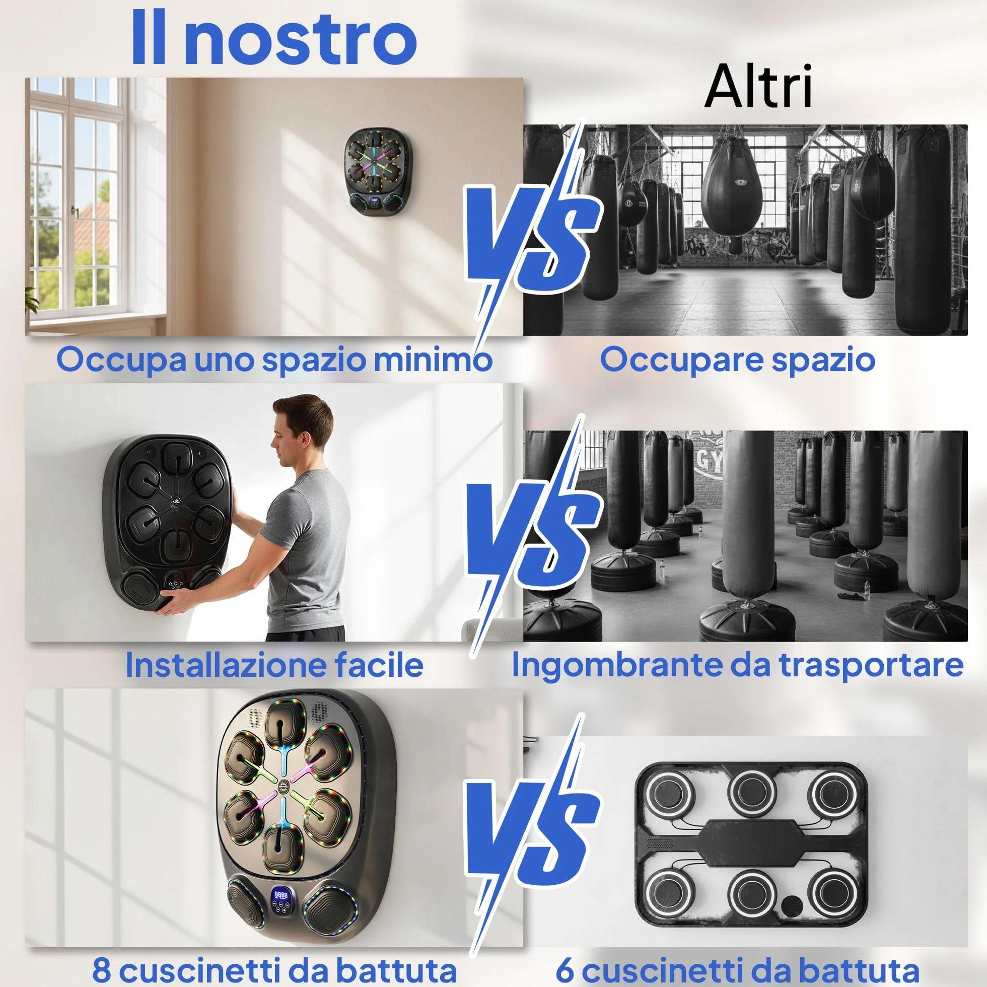 SPORTNOW Macchina da Boxe Musicale a Parete con 9 modalità e Luci LED Multicolore, Music Boxing Machine per Adulti con Connessione Bluetooth, per Casa e Palestra, 61x48x11 cm, Nero