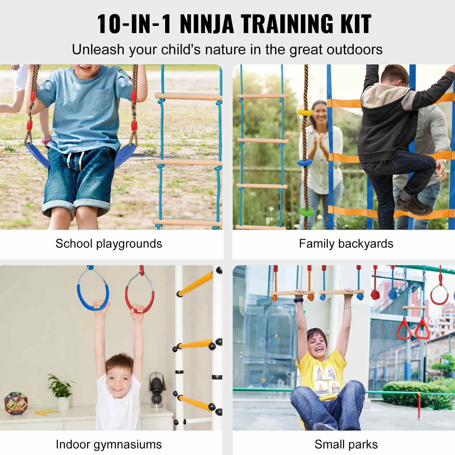 VEVOR Slackline da Arrampicata per Bambini, Kit Percorso a Ostacoli 2x18,29 m 226,8 kg 14 Ostacoli