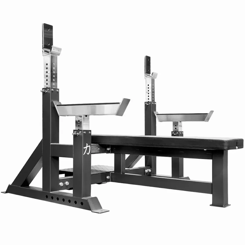 Strength Shop Panca da allenamento deluxe, con pegge e aste di sicurezza, Powerlifting Competition Bench con safeties regolabili e spotter Deck – Rated fino a 500 kg