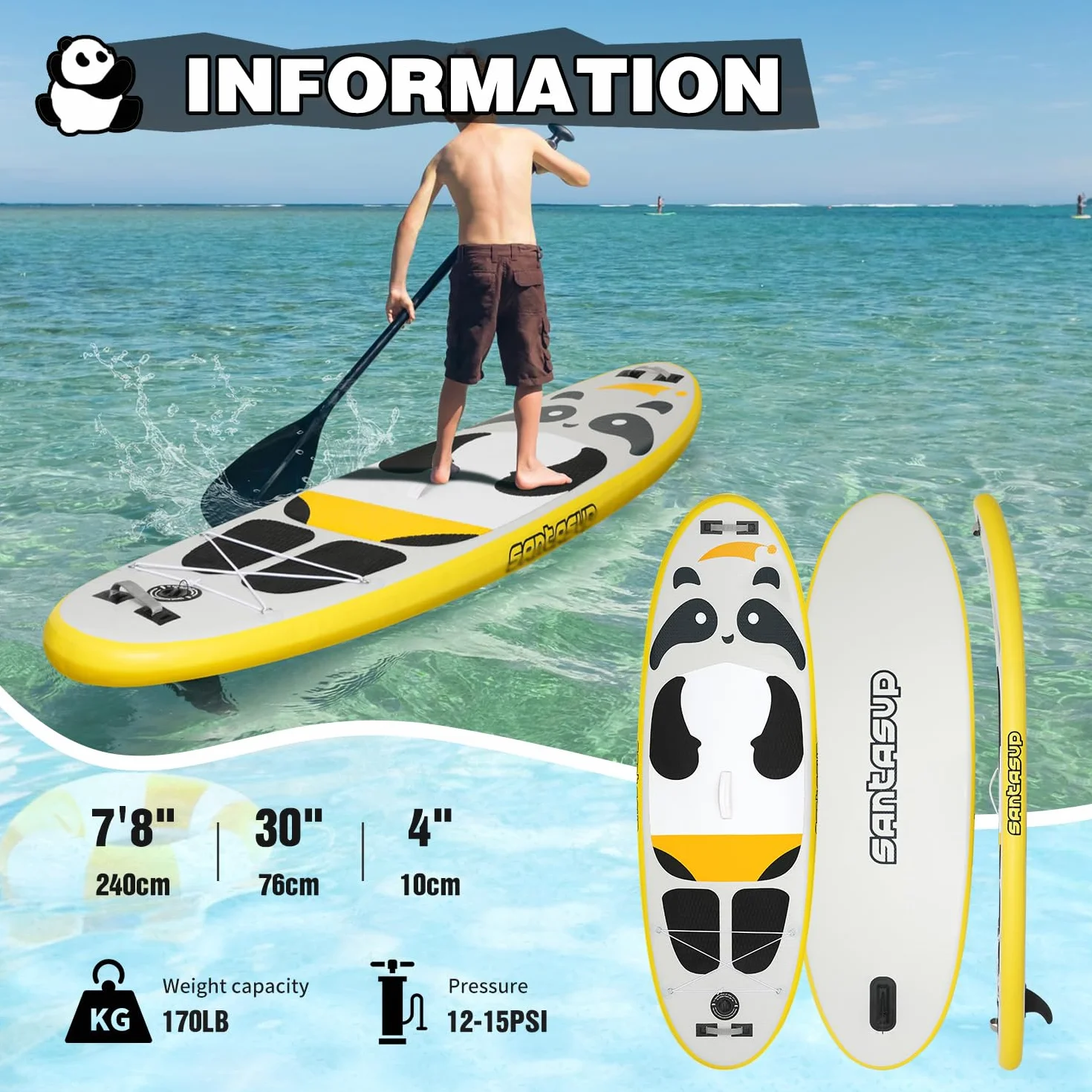 Tavola gonfiabile per bambini 2,4 m con panda antiscivolo pompa a mano