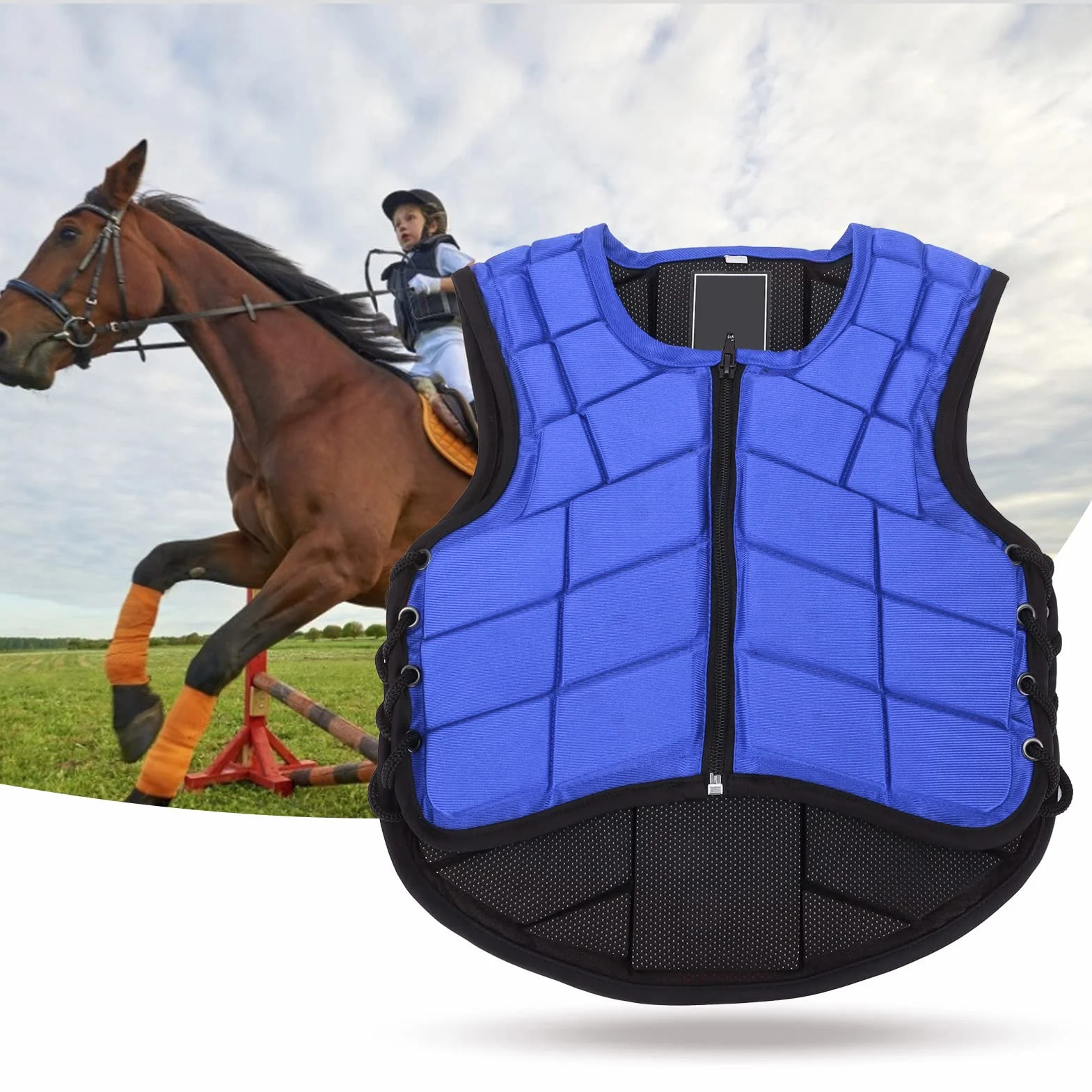 Pilipane Gilet Equestre Imbottito in Schiuma di Sicurezza Protezione per L'equitazione Protezione per Il Corpo Protezione per Il Corpo per Equitazione Blu(CS)