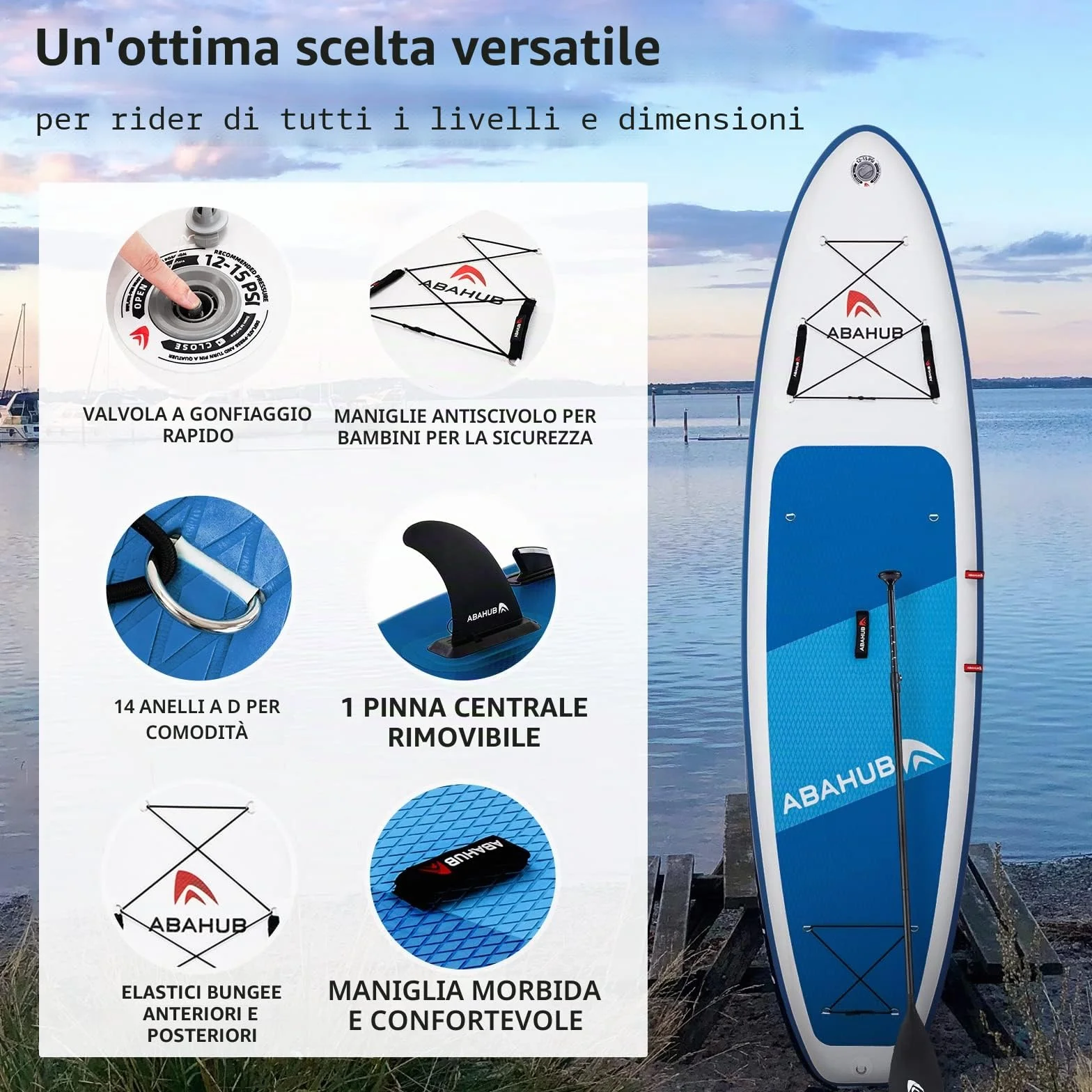 Abahub Tavola SUP Gonfiabile Set Tavola Stand Up Paddle Sedile Kayak, con Pagaia in Alluminio Regolabile, per Kayak, Yoga, Pesca 320x 78/84x 15cm