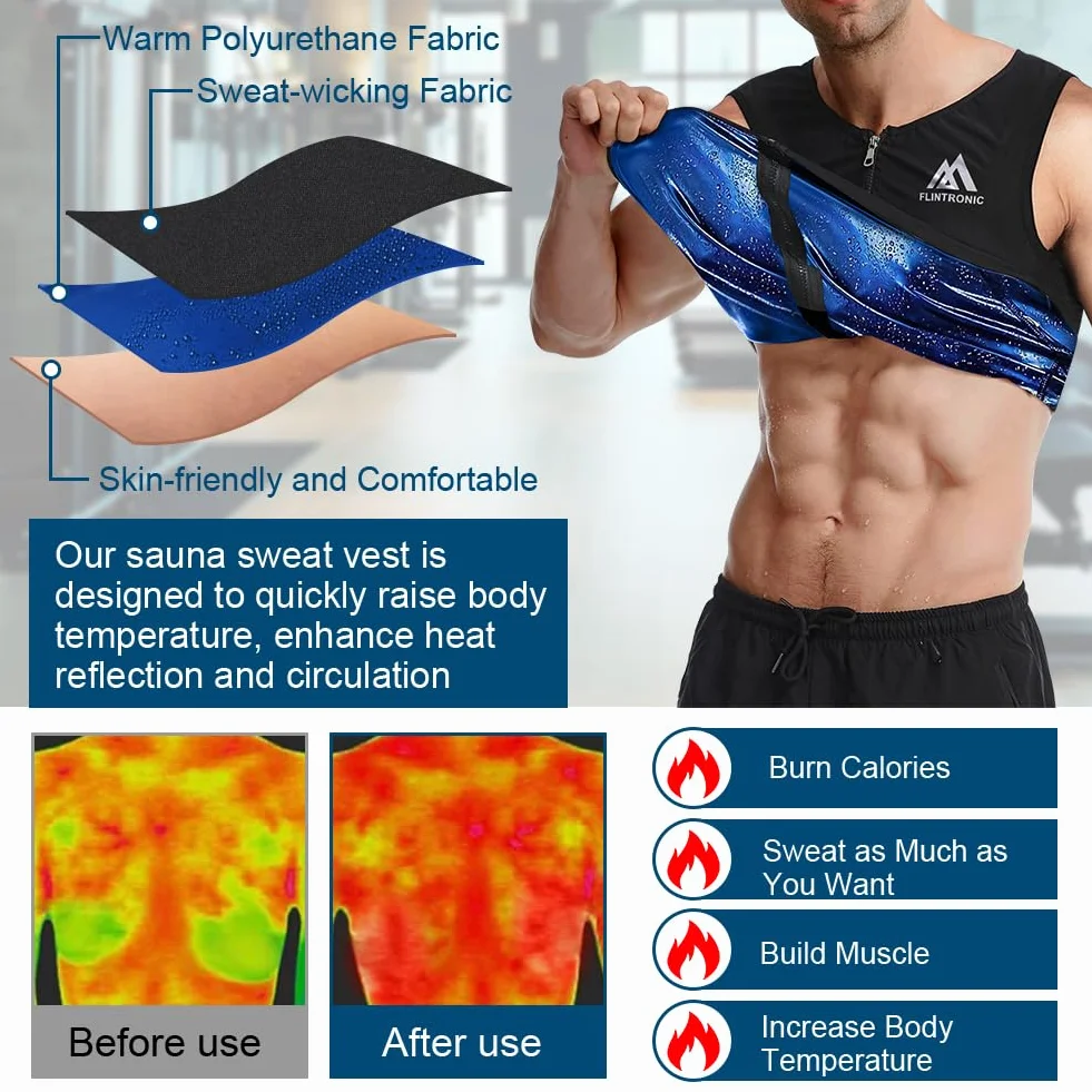 Flintronic Gilet Sauna Uomo Modellante la Sudorazione per Allenamento Fitness Sportivo Body Shaper