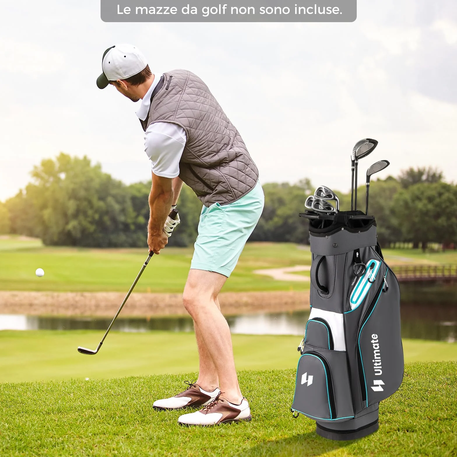 COSTWAY Borsa da Golf 14 Scomparti, Organizzatore Portatile con Tasca Frigo, Tracolla Regolabile, Cappuccio Antipioggia