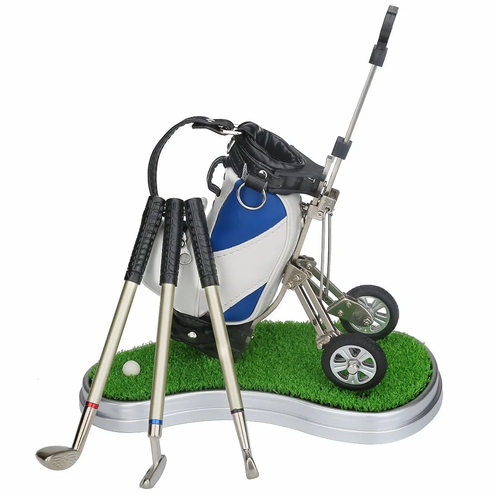 Porta Penne da Golf 3 Pezzi - Set Desk Decor - Regali Souvenir Uomini - Blu Bianco