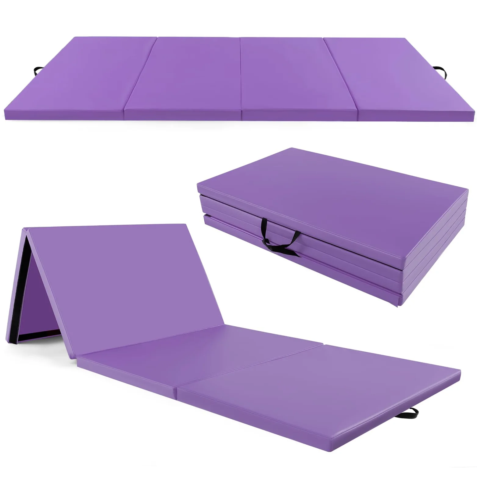 COSTWAY Tappetino Palestra Pieghevole a 4 Pannelli, Tappetino Ginnastica 300 x 117 x 5 CM con Maniglie e Chiusure a Strappo, per Ginnastica, Yoga e Stretching