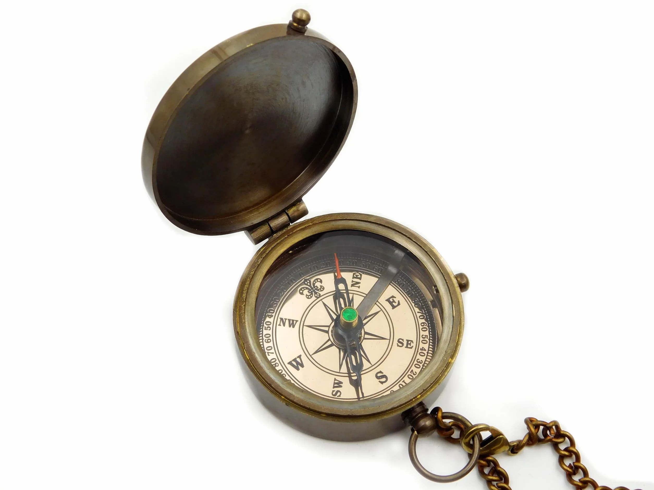 Bussola antica in ottone con incisione Go Confidently in The Direction of Your Dreams – Regalo con scatola di legno