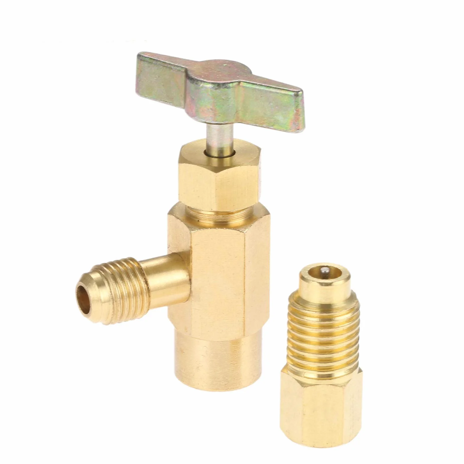 R1234yf Depressore autosigillante per rubinetto, F-1/4 SAE 1/2 Acme filettatura LH strumento apribottiglie con adattatore connettore F-1/4 SAE a M-1/2 Acme per tubo di ricarica R134a R12 R22
