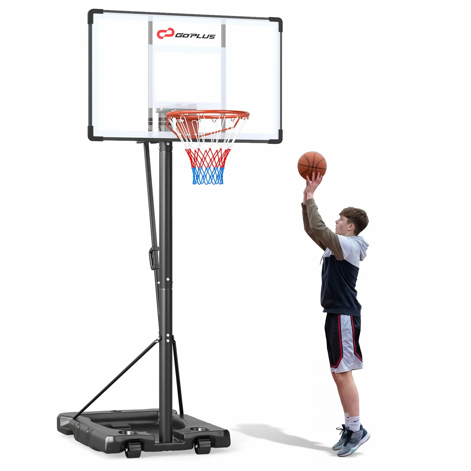 COSTWAY Canestro da Basket Portatile Altezza Regolabile 226-361 cm Tabellone Infrangibile Base Riempibile