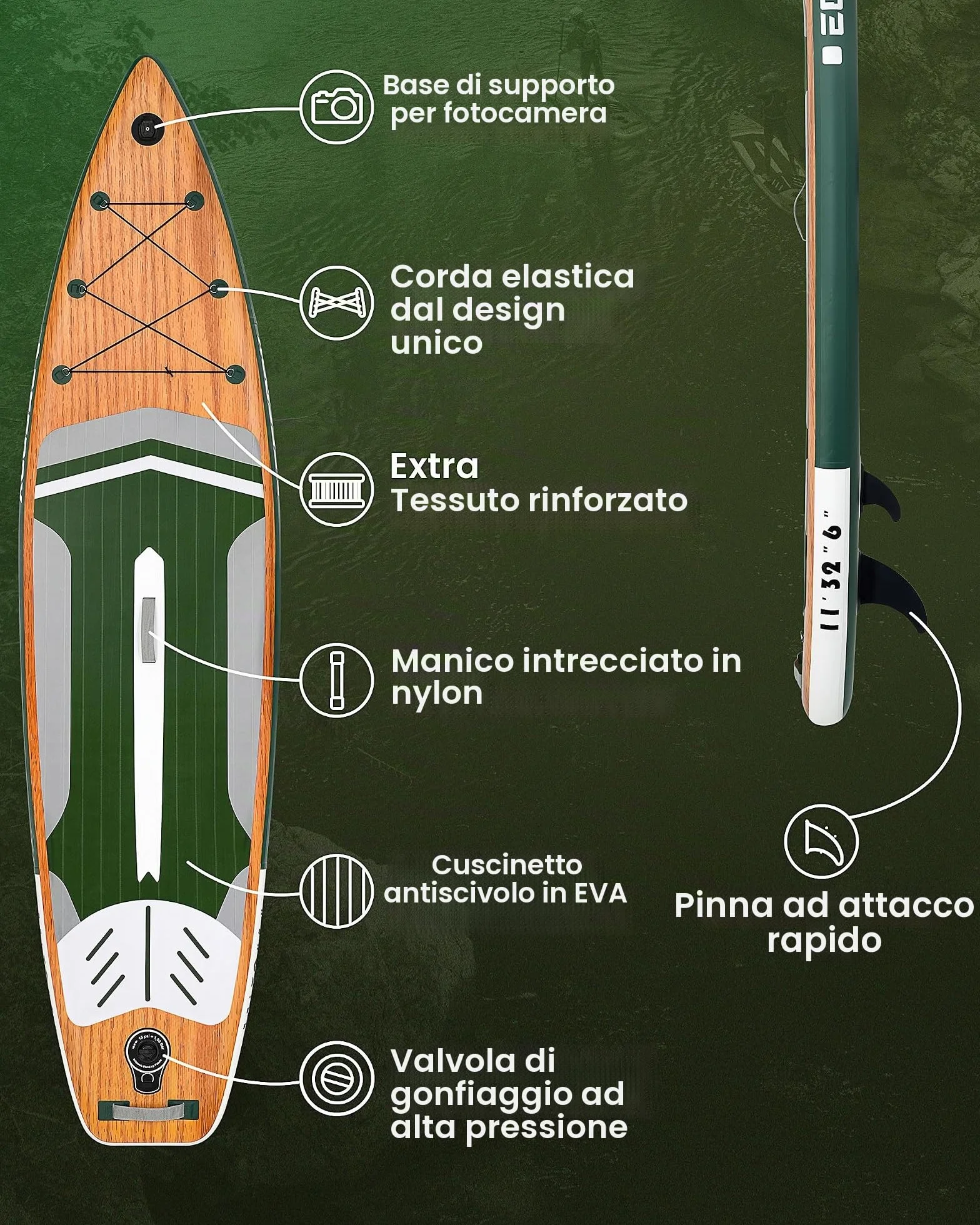 Tavola da surf gonfiabile SUP completa Paddleboard accessori pagaia regolabile, pompa, zaino da viaggio, guinzaglio, borsa impermeabile, tavola per adulti