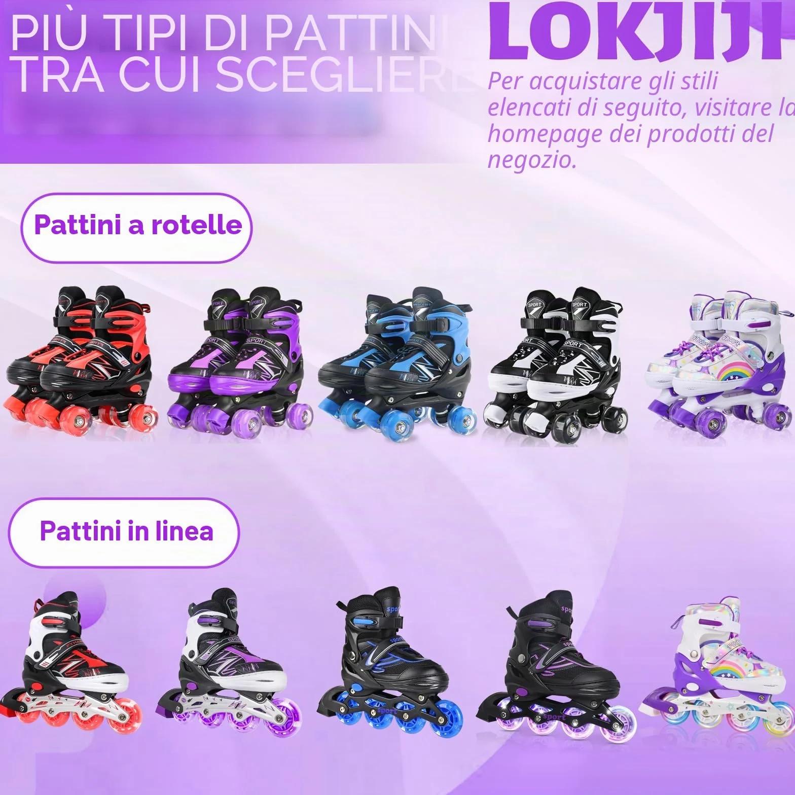 Pattini in linea regolabili per bambini ragazze ragazzi principianti, Pattini a rotelle per bambino e adolescente per lo sport viola e blu