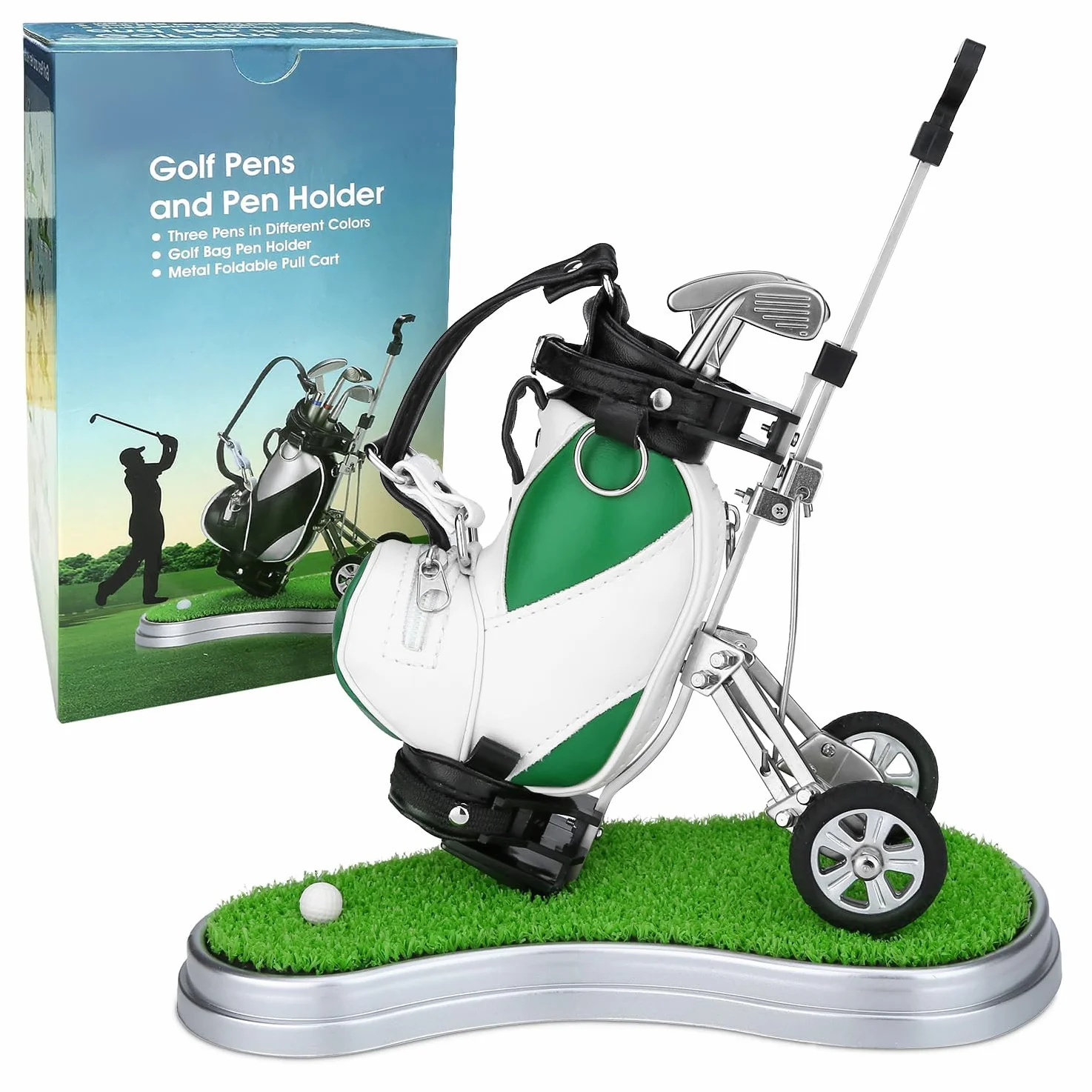 Golf Portapenne 3 Pezzi Club Penne Set Desk Decor Regali Uomini, Verde Bianco