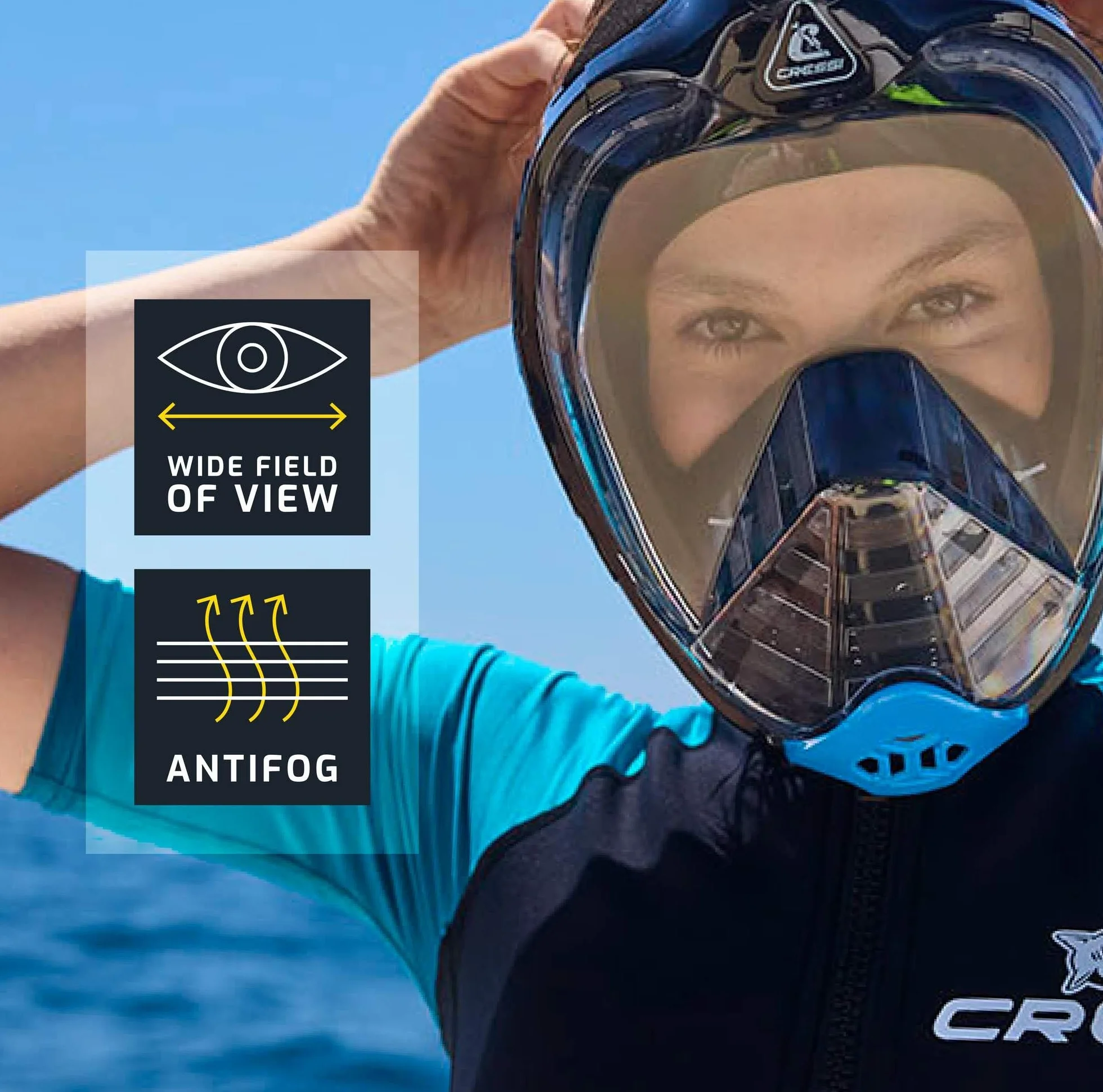 CRESSI Bali Full Face Mask Snorkeling Integrale Unisex, Lente Ultra Chiara Anti Fog, 100% Silicone, Snorkel Dry con Valvole Sicurezza