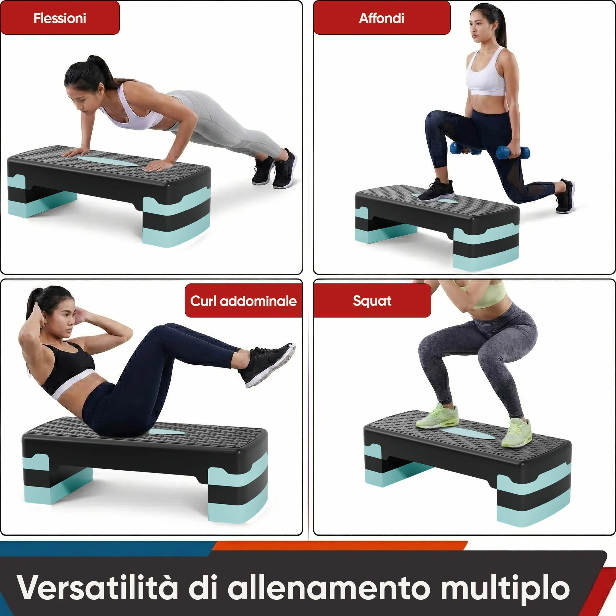 Ultrasport Step Fitness Aerobica Stepper Casa Antiscivolo Regolabile 3 Altezze Stepboard 68x28 cm Blu