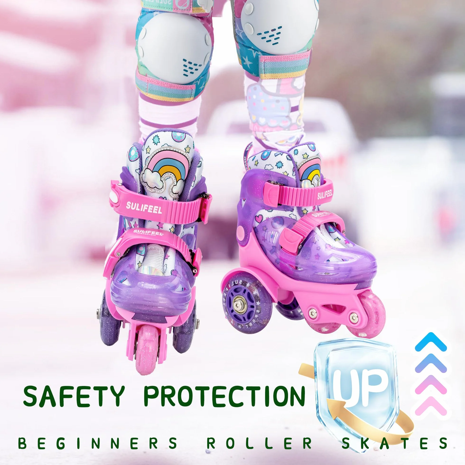 SULIFEEL Pattini a rotelle regolabili per bambini per ragazze e ragazzi, divertenti ruote illuminanti flash a tre punti di equilibrio tipo adatto per i principianti pattinaggio a rotelle al coperto