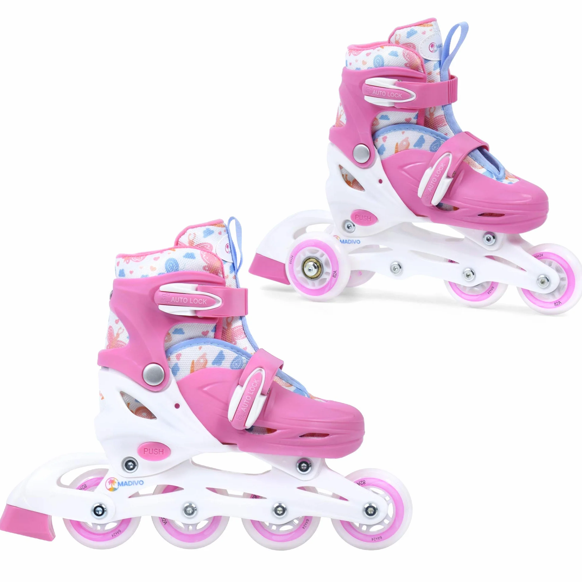 Madivo Cottoncandy Set 2 in 1 pattini in linea regolabili ABEC-5 convertibili bianco/rosa taglie 26-33