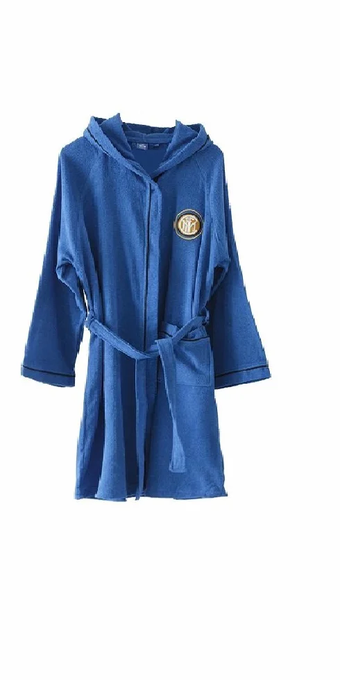 ACCAPPATOIO CON CAPPUCCIO FC INTER UFFICIALE UOMO MICRO SPUGNA PURO COTONE NERO AZZURRO M - 46/48