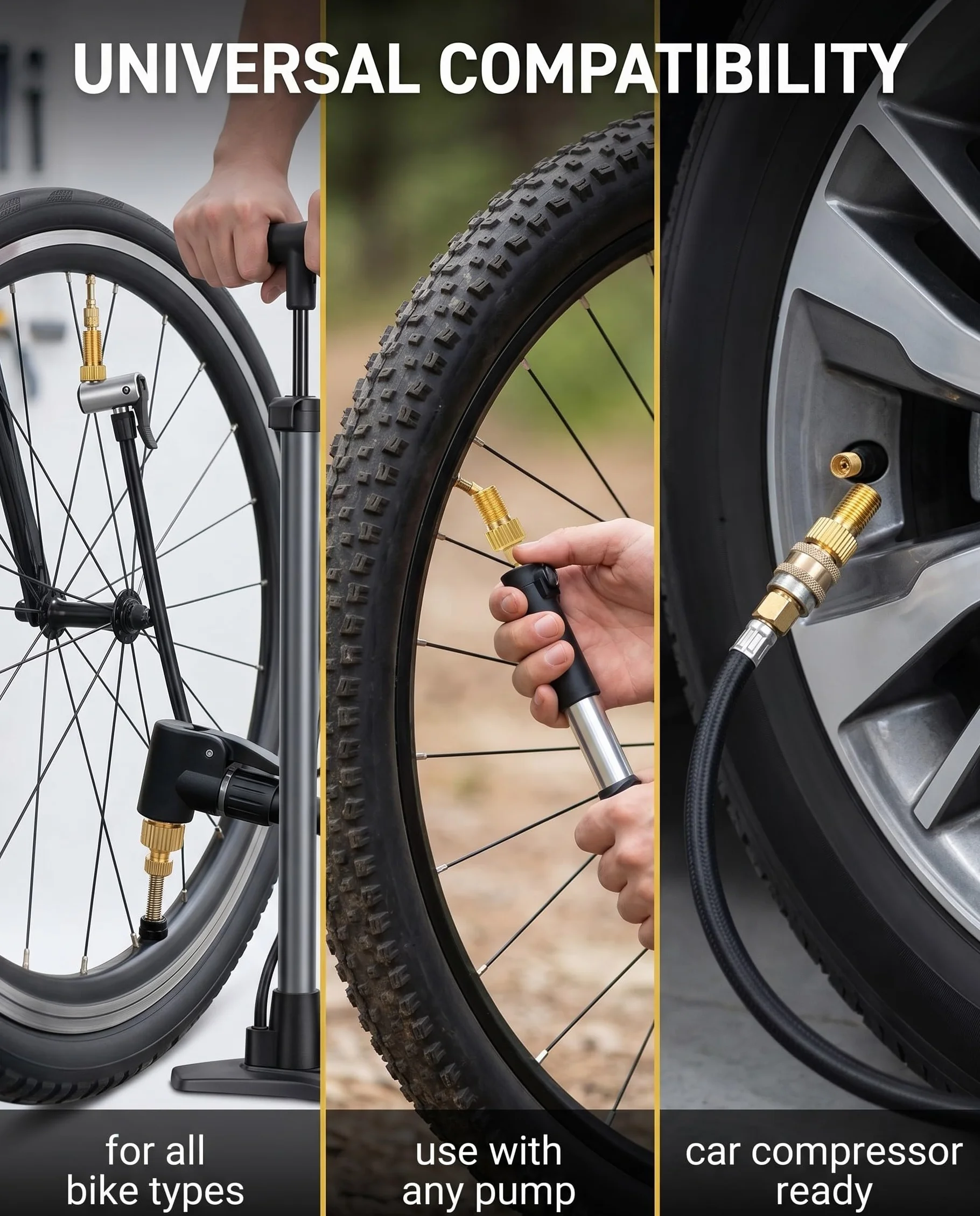Adattatore per Valvola in Ottone per Pompa Bicicletta 2 Pezzi