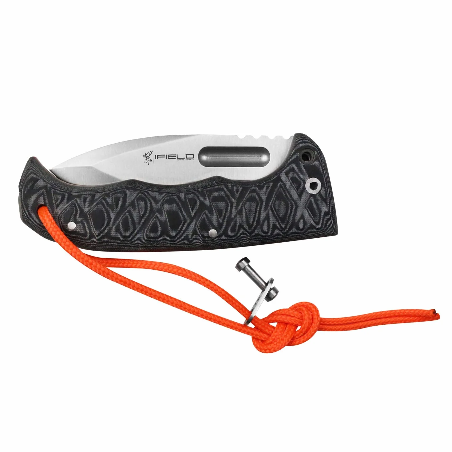 iFIELD EL29120 Coltello da caccia pieghevole Bushcraft Sopravvivenza Escursionismo Campeggio, lama in acciaio inox MOVA-58 con Micarta Handle con separatore arancione, Made in Albacete (Spagna)