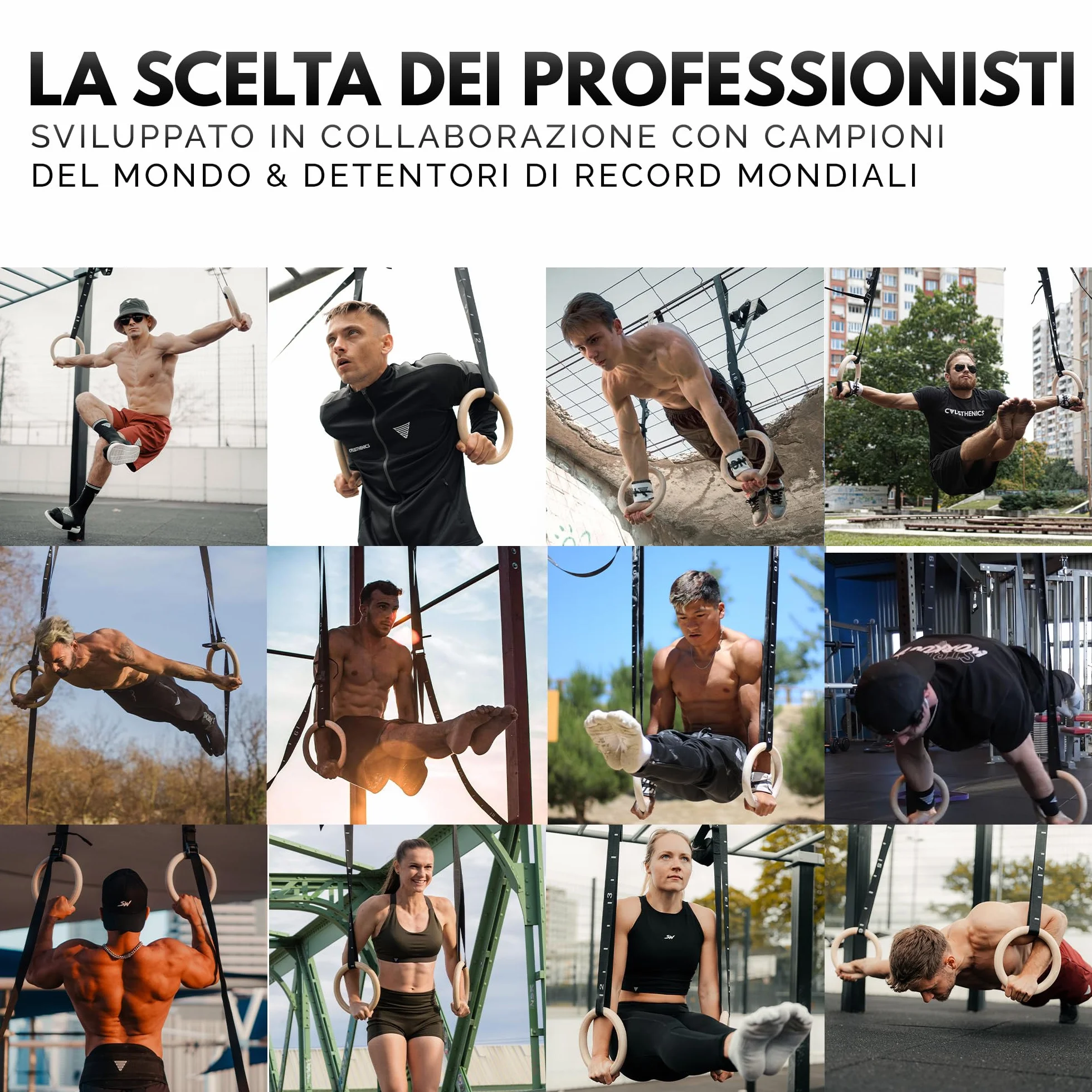 GORNATION Anelli per Calisthenics in Legno, Anelli Olimpici da Ginnastica con Cinghie Regolabili e Sacca