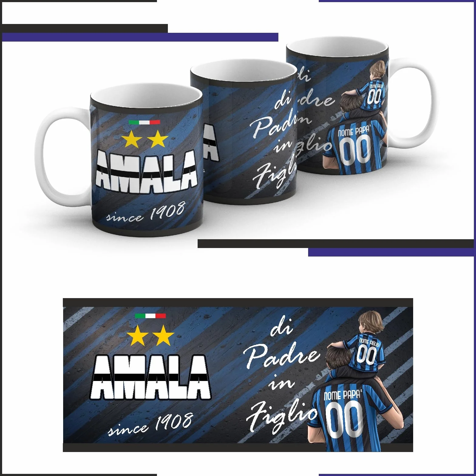 Tazza Personalizzata Squadre di Calcio Tazze in Ceramica Tifosi Interisti