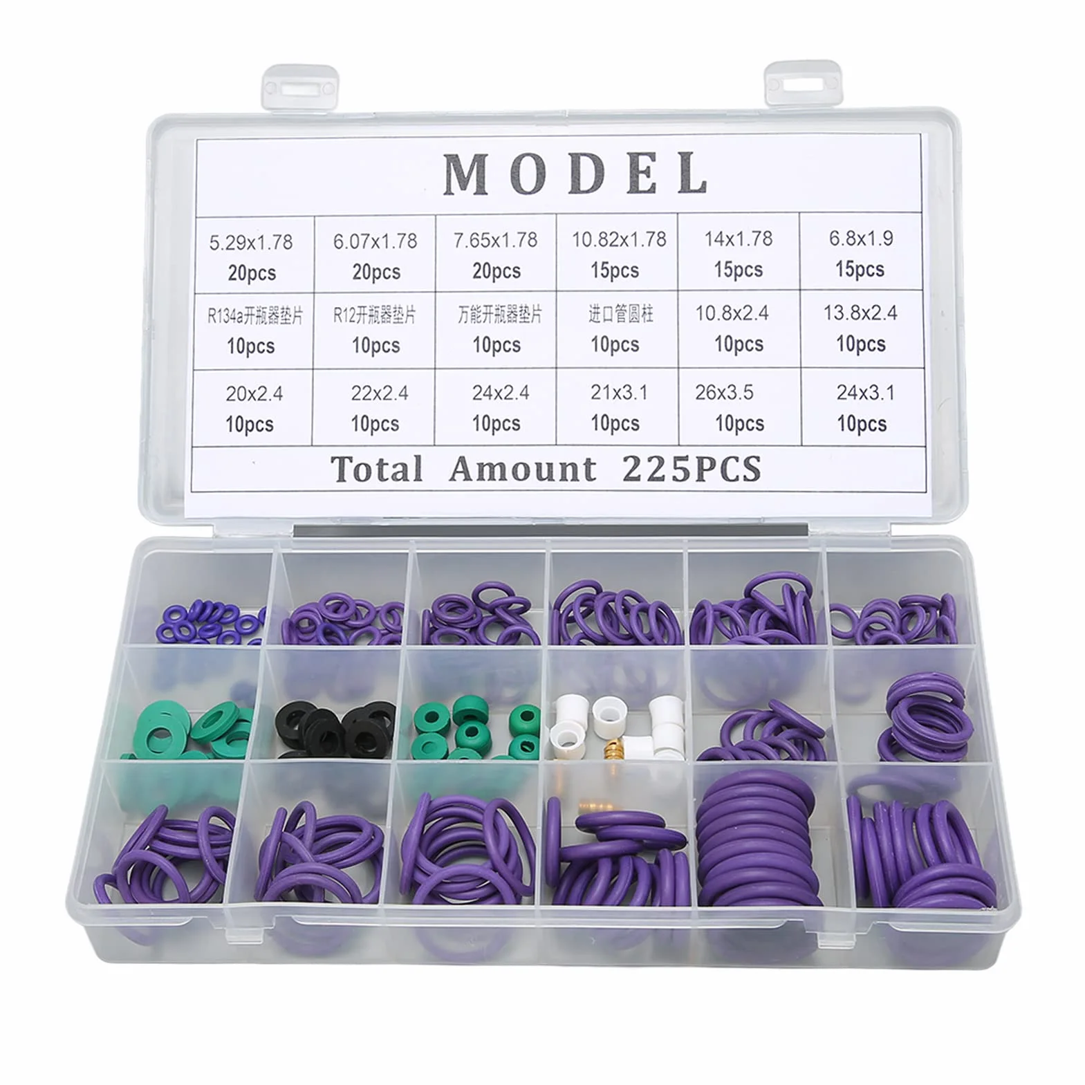 Kit di Guarnizioni per di Aria Condizionata 225PCS Set di Guarnizioni O-ring per Condizionatore D'aria per Auto Assortimento di 14 Misure con Distanziatore a Rondella per