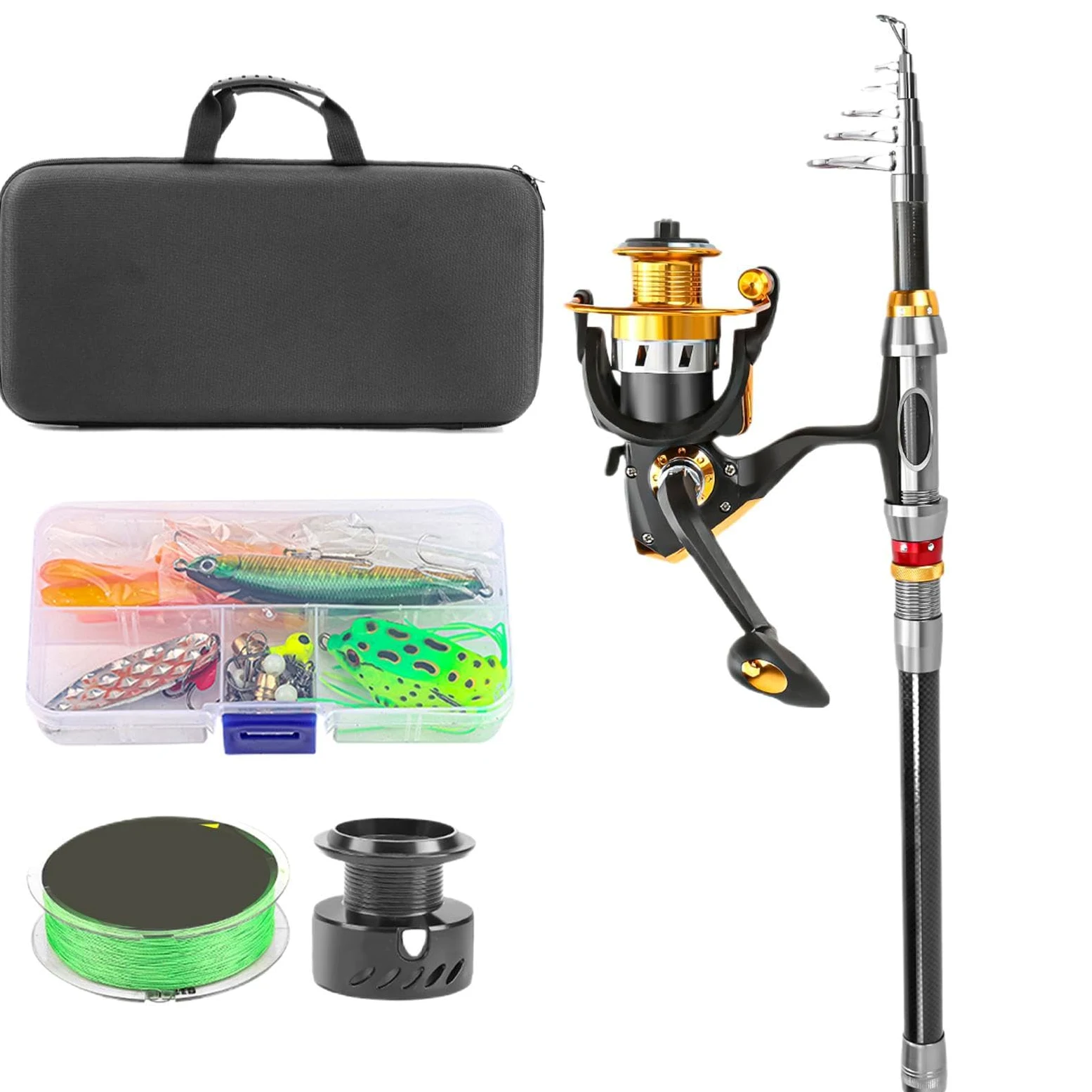 Canna da pesca telescopica, canna leggera, kit con mulinello, attrezzatura da surf, trota, lago, kayak, pontone, fiume, campeggio, viaggi, professionale, resistente, stabile, durevole, materiale di
