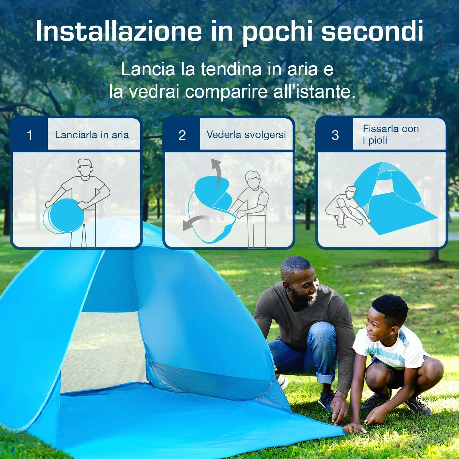 Active Era Tenda da Spiaggia Automontante istantanea - Protezione Solare UPF 50+ Dai Raggi UV - Include Custodia per il Trasporto e Picchetti