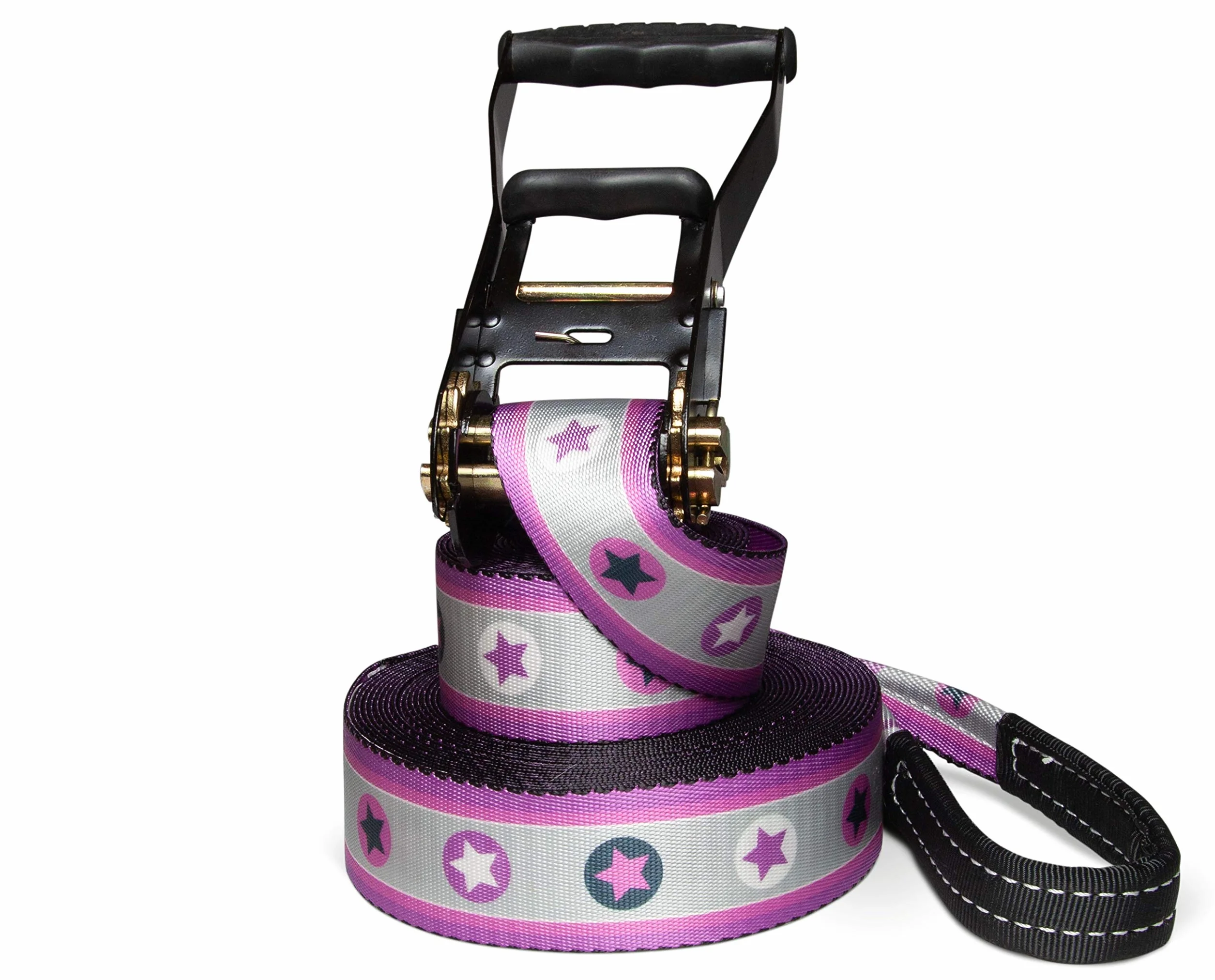 Slackline Set con stelle rosa, lunghezza 15 metri, per bambini e principianti, con corda di supporto e borsa
