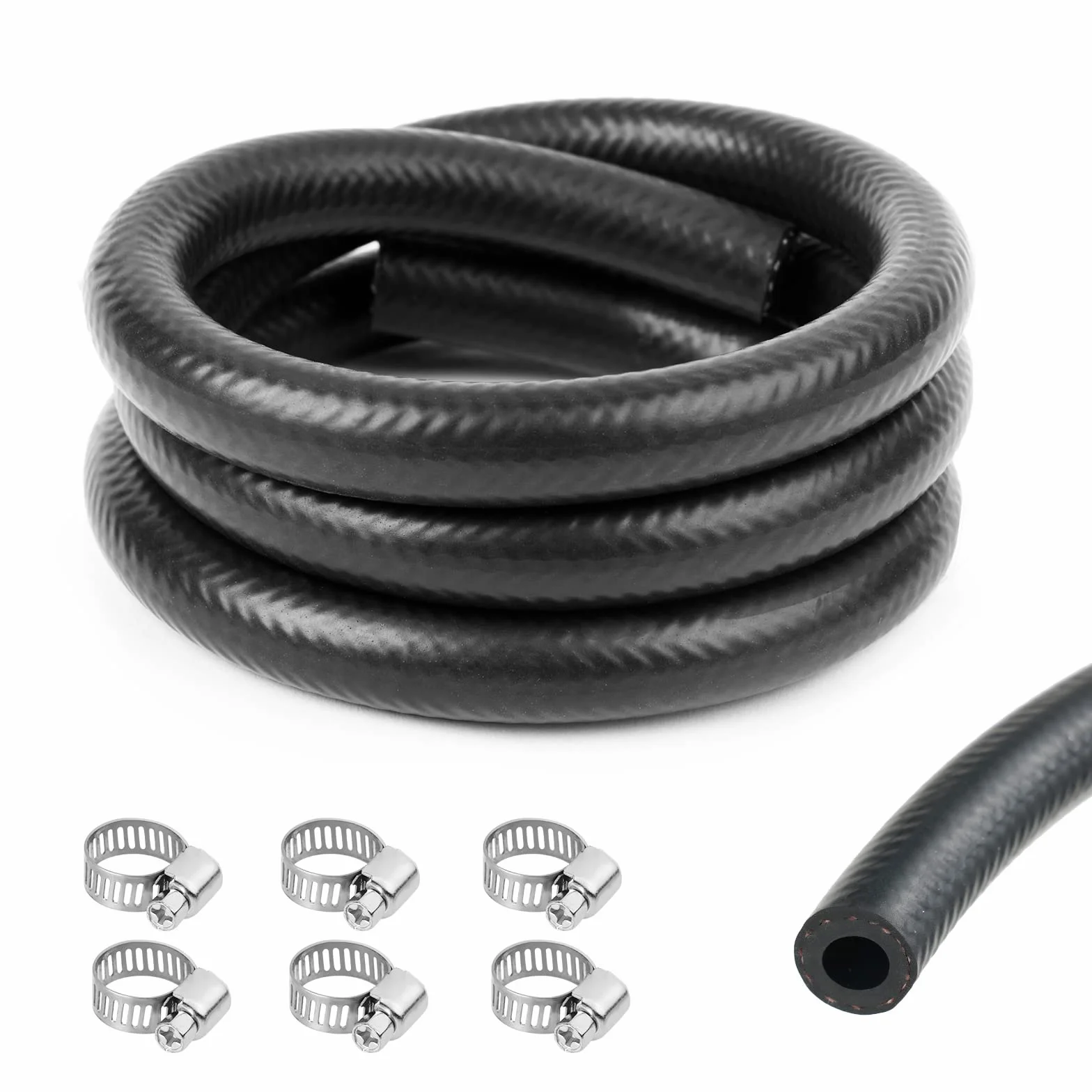 URAQT Kit Tubo Benzina 1 Metri Ø 6mm, Tubazioni e Tubi per Alimentazione Moto, Linea Gas Carburante con 6pcs Fascette Stringitubo, Tubazioni Benzina per Trasporto Benzina, Cherosene, Diesel, Olio