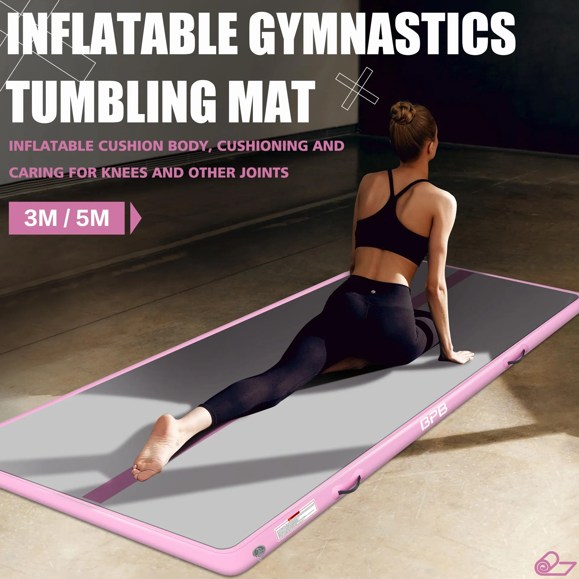 BPB Inflatable Gymnastics Tumbling Mat with Electric Pump. 10ft Air Tumble Training Track. Air Gymnastic Tracks Use for Home/Gym/Cheerleading/Yoga/Pilates/Martial Arts/Beach/Cheerleading/Water Fun
