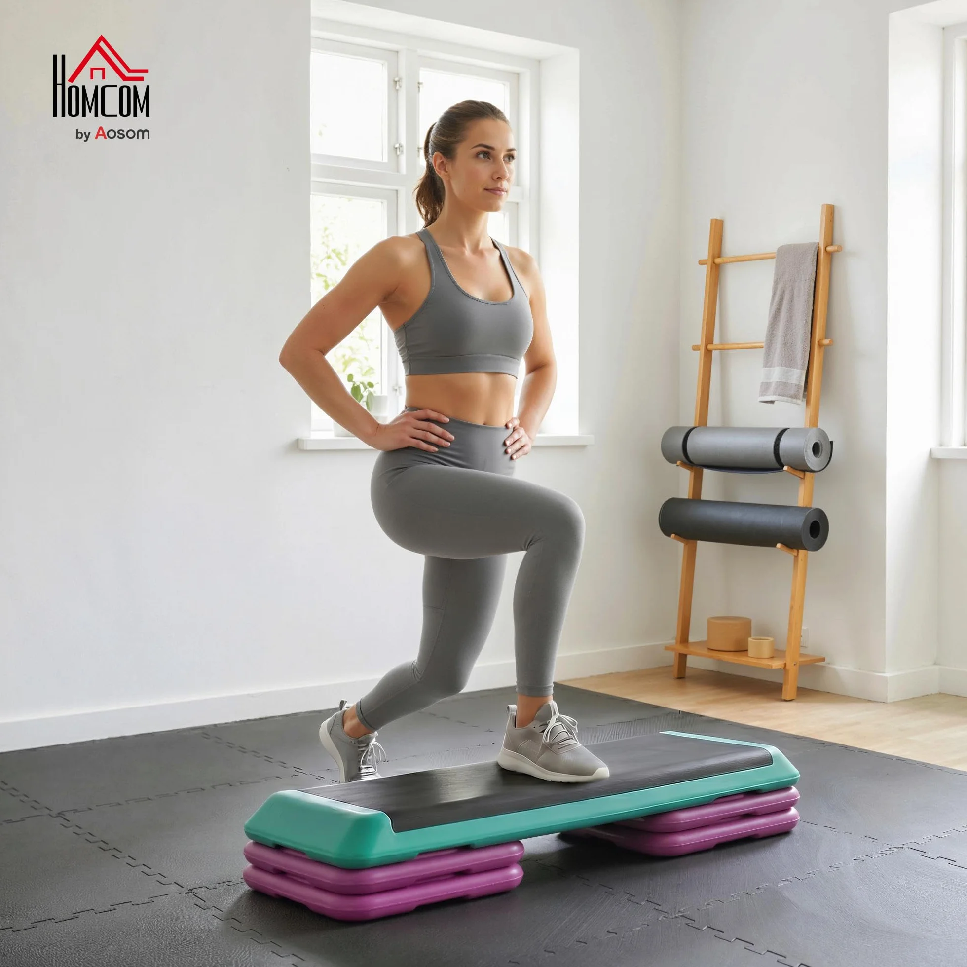 HOMCOM Stepper Aerobica Regolabile 3 Livelli Antiscivolo Fitness Casa 110x40x20 cm Nero Verde Viola