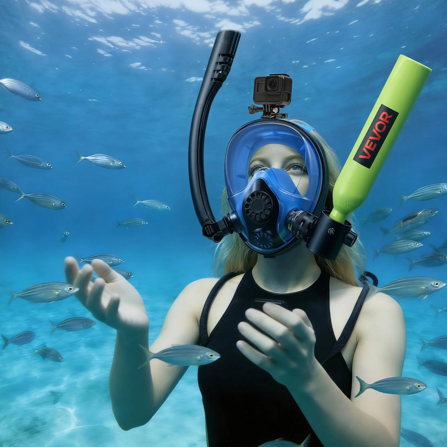 VEVOR Mini Bombola Subacquea, Set Bombola Portatile 0,5L con Maschera Integrale, Pompa Manuale ad Alta Pressione, Scuba Tank Autonomia 10 Minuti