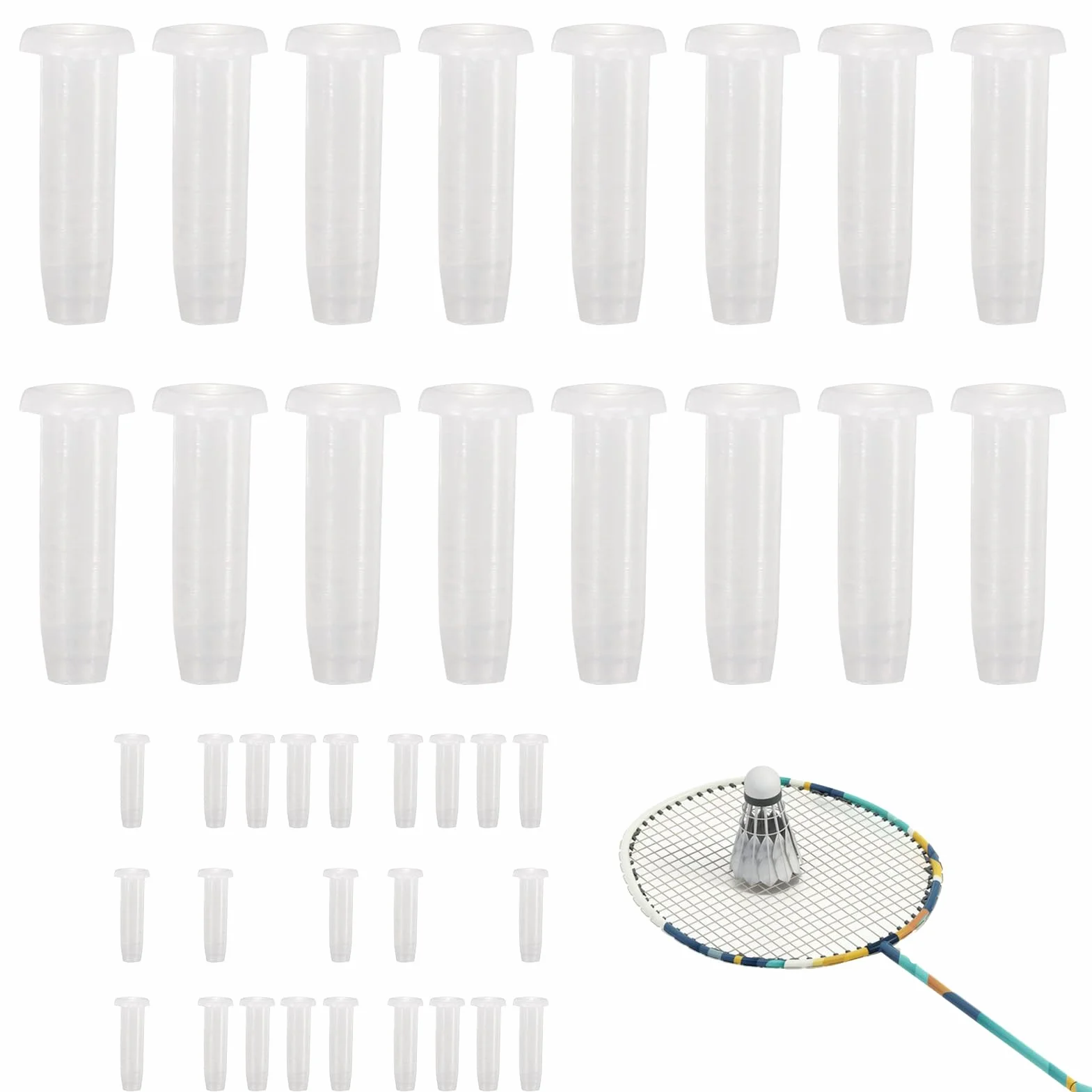 Occhielli da racchetta 100 pezzi bianco trasparenti con strumento nylon tenditore