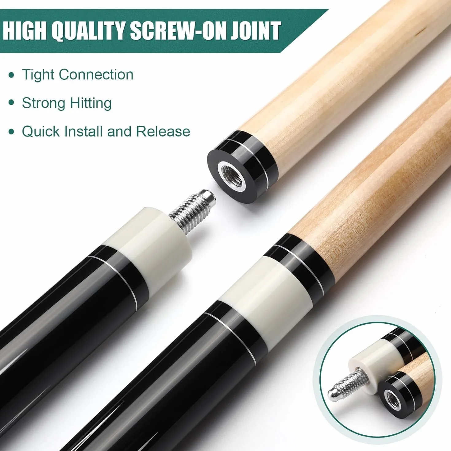 Stecca da Biliardo 58 Pollici Hardwood Pool Cue 13 mm Punte per Professionisti