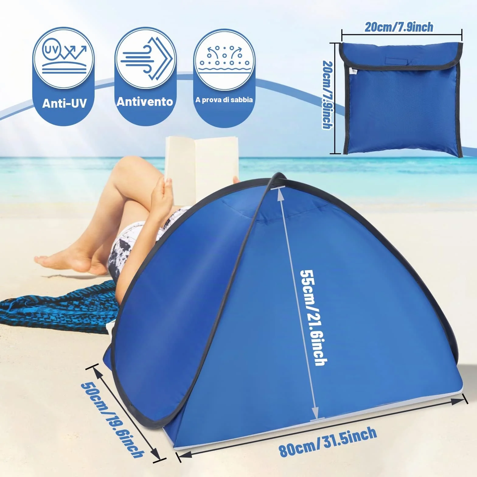 Mini Tenda Parasole da Spiaggia Pop Up Beach, Protezione UV, Istantanea con Custodia, Leggera Impermeabile per Campeggio e Viaggi