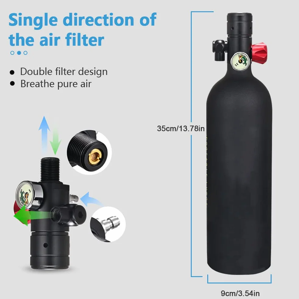 Mini bombola da Sub portatile da 1 l, attrezzatura subacquea di emergenza, durata 12 min, bottiglia resistente alla corrosione con pompa a mano ricaricabile