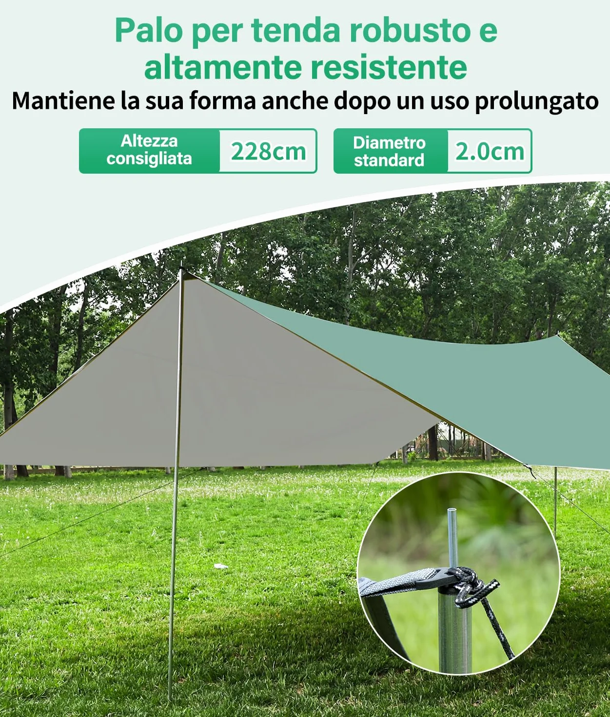 WADEO Kit Telo Copertura con Pali, [3x3M] Impermeabile e Resistente, Protezione UV, Telo da Sole e Pioggia per Shelter, Ideale per Campeggio, Picnic, Spiaggia, Festival, Giardino