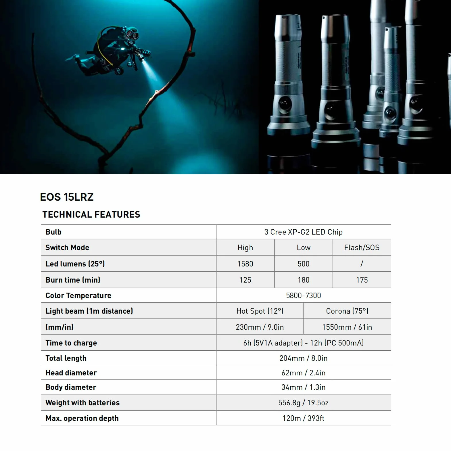 Mares EOS 15LRZ Torcia Subacquea Ricaricabile 1580 Lumen